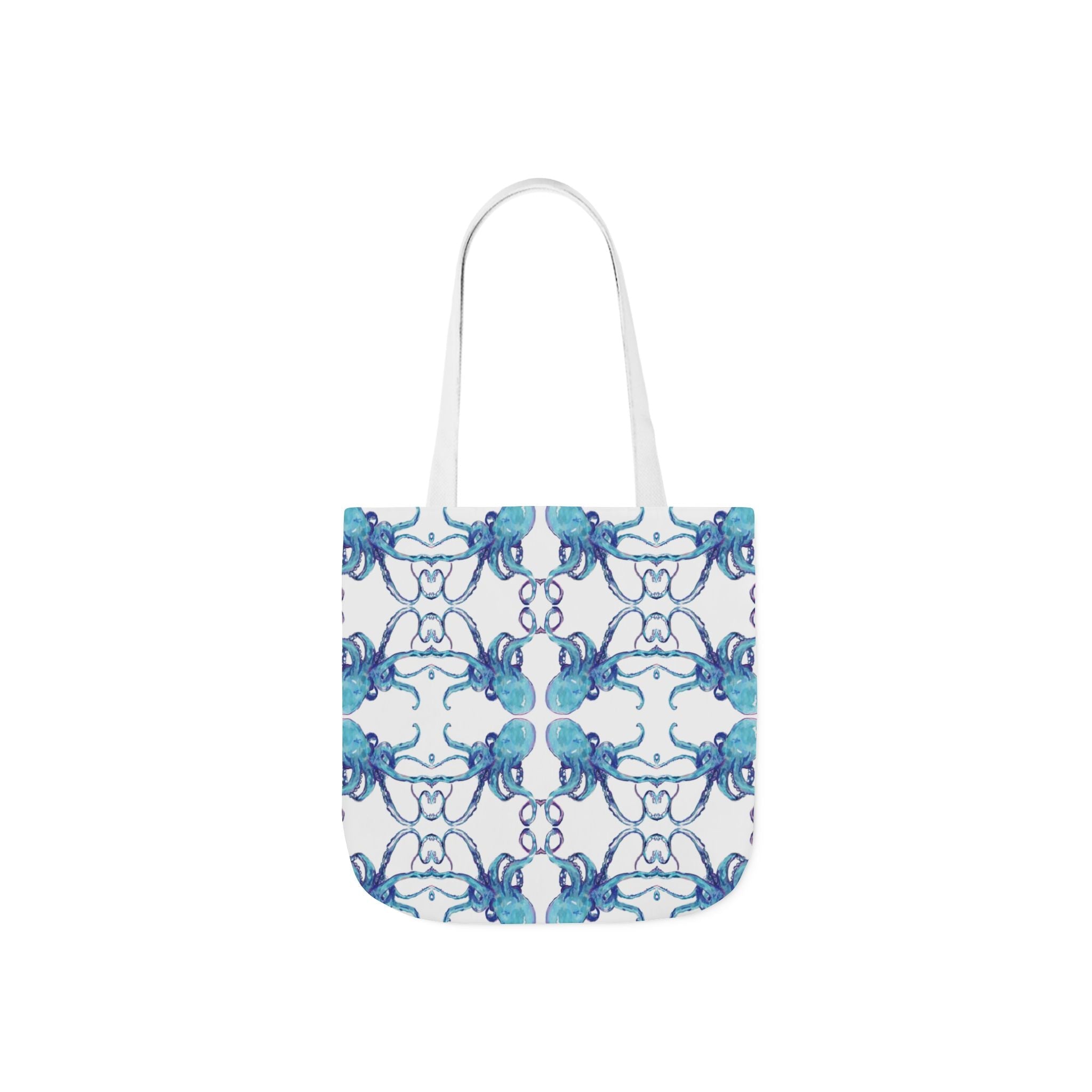 Blue Octopus Canvas Tote Bag with Color Straps, Eco - Friendly Tote - Blue Cava