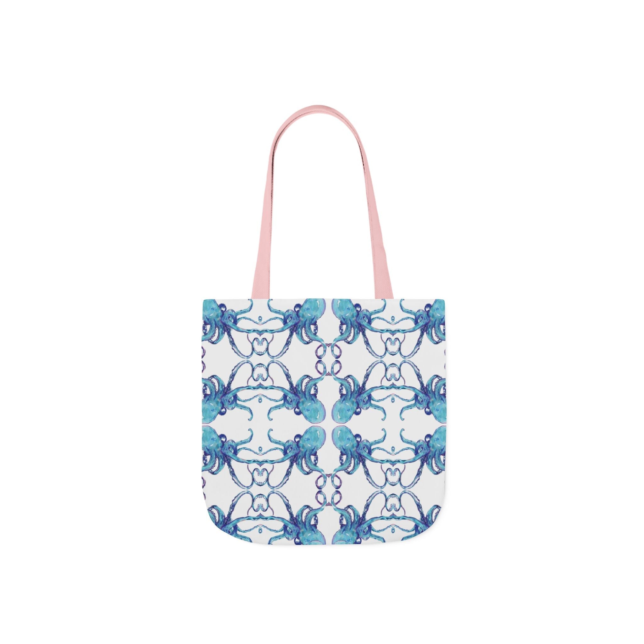 Blue Octopus Canvas Tote Bag with Color Straps, Eco - Friendly Tote - Blue Cava