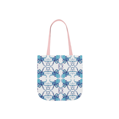 Blue Octopus Canvas Tote Bag with Color Straps, Eco - Friendly Tote - Blue Cava