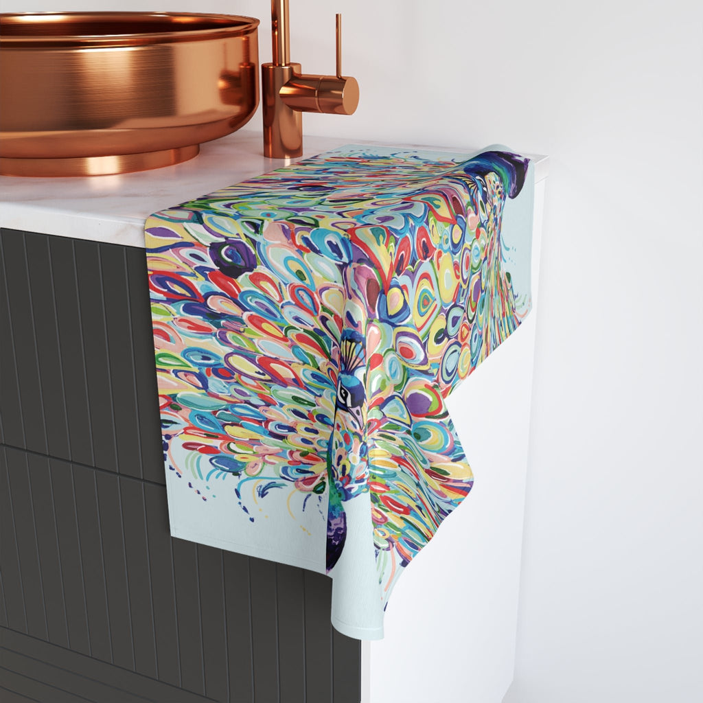 Blue Peacock Stream Cotton Hand Towel - Blue Cava