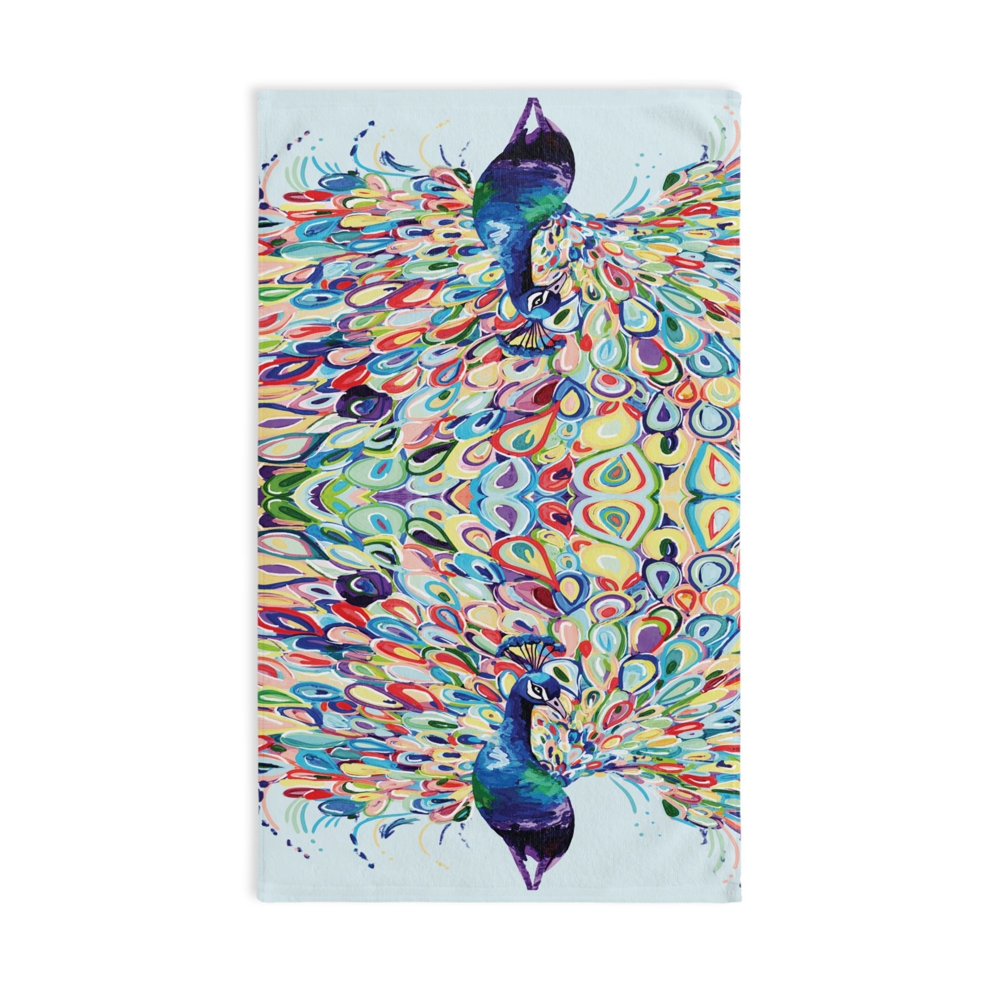Blue Peacock Stream Cotton Hand Towel - Blue Cava