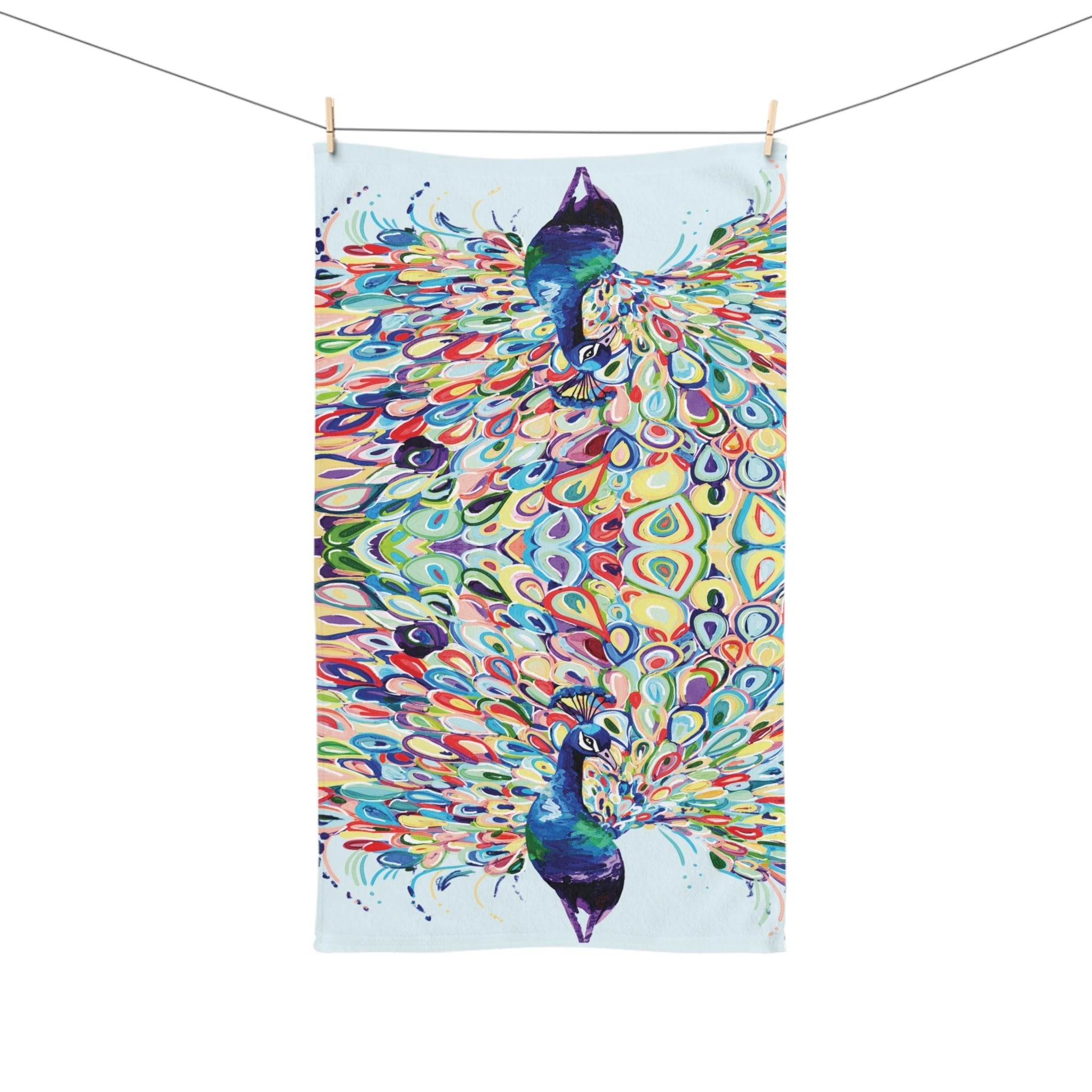 Blue Peacock Stream Cotton Hand Towel - Blue Cava