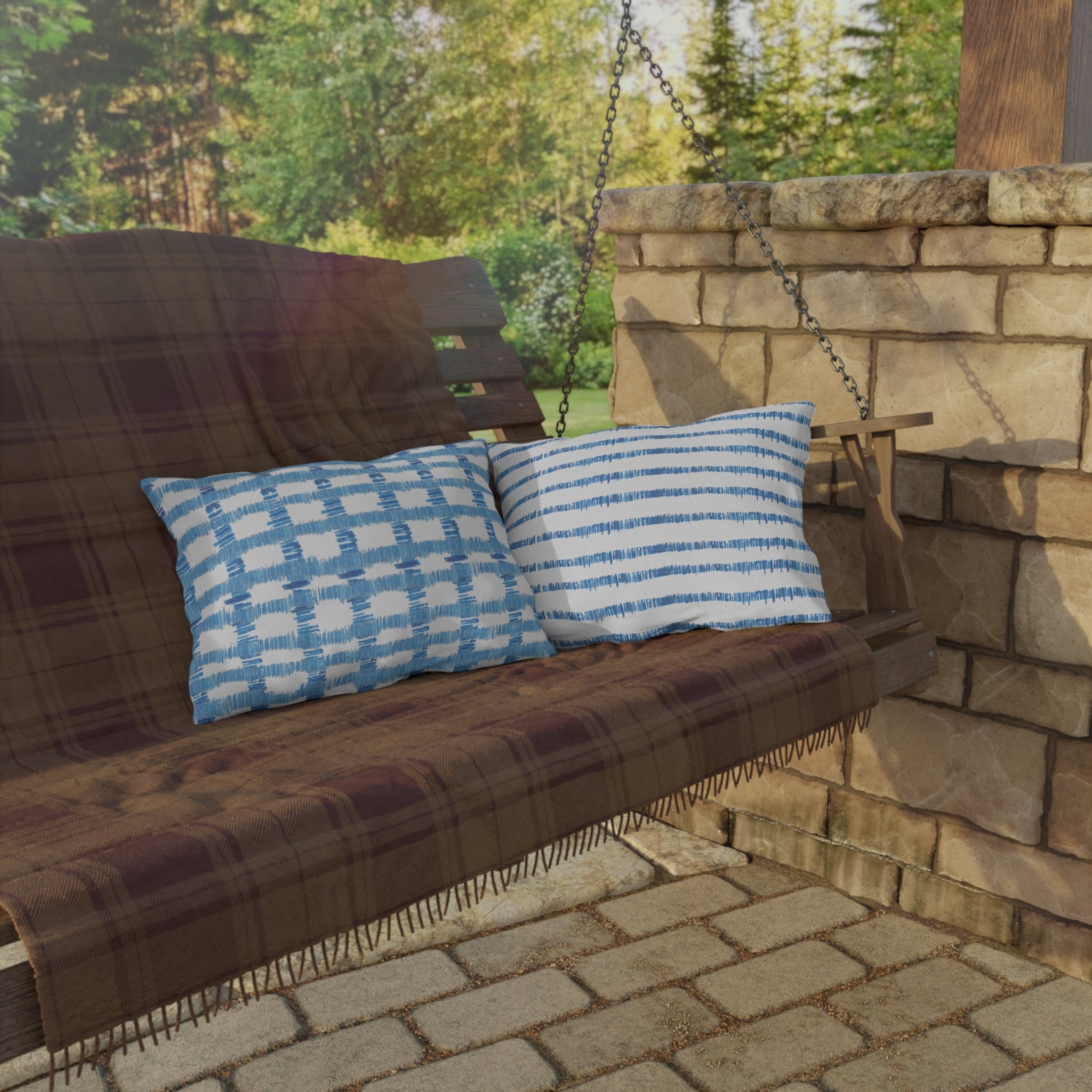 Blue Striped Outdoor Pillows - Blue Cava