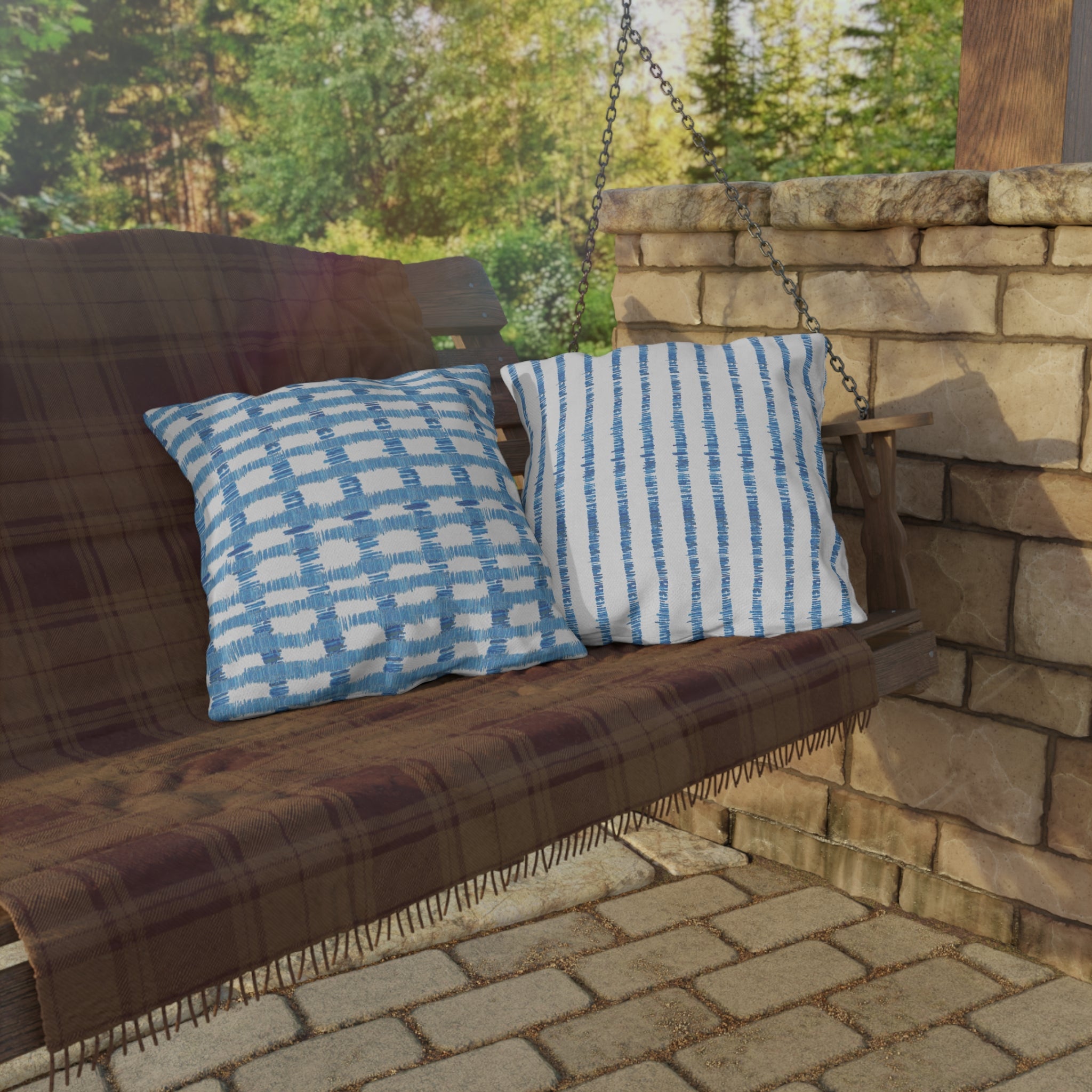 Blue Striped Outdoor Pillows - Blue Cava