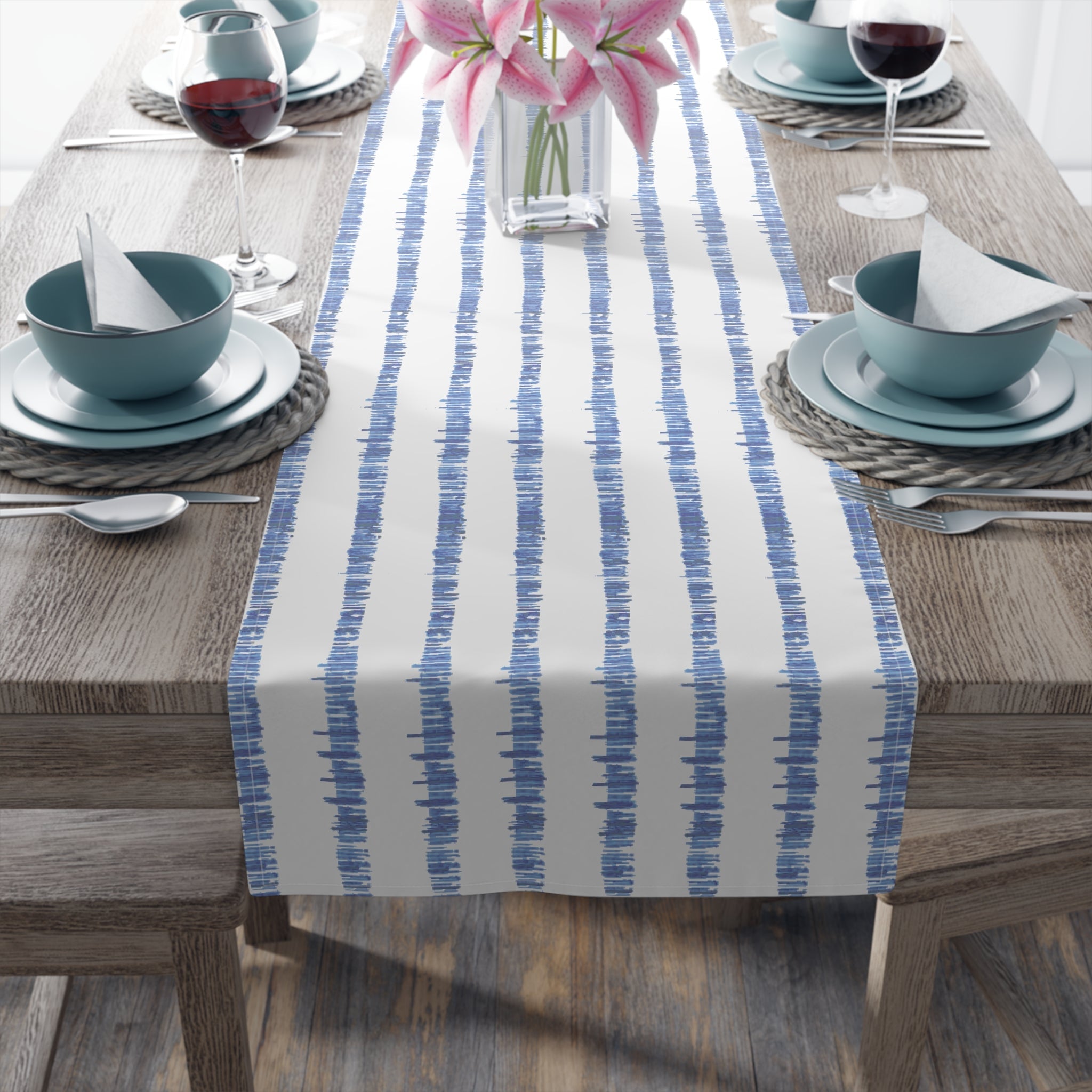 Blue Striped Table Runners - Blue Cava
