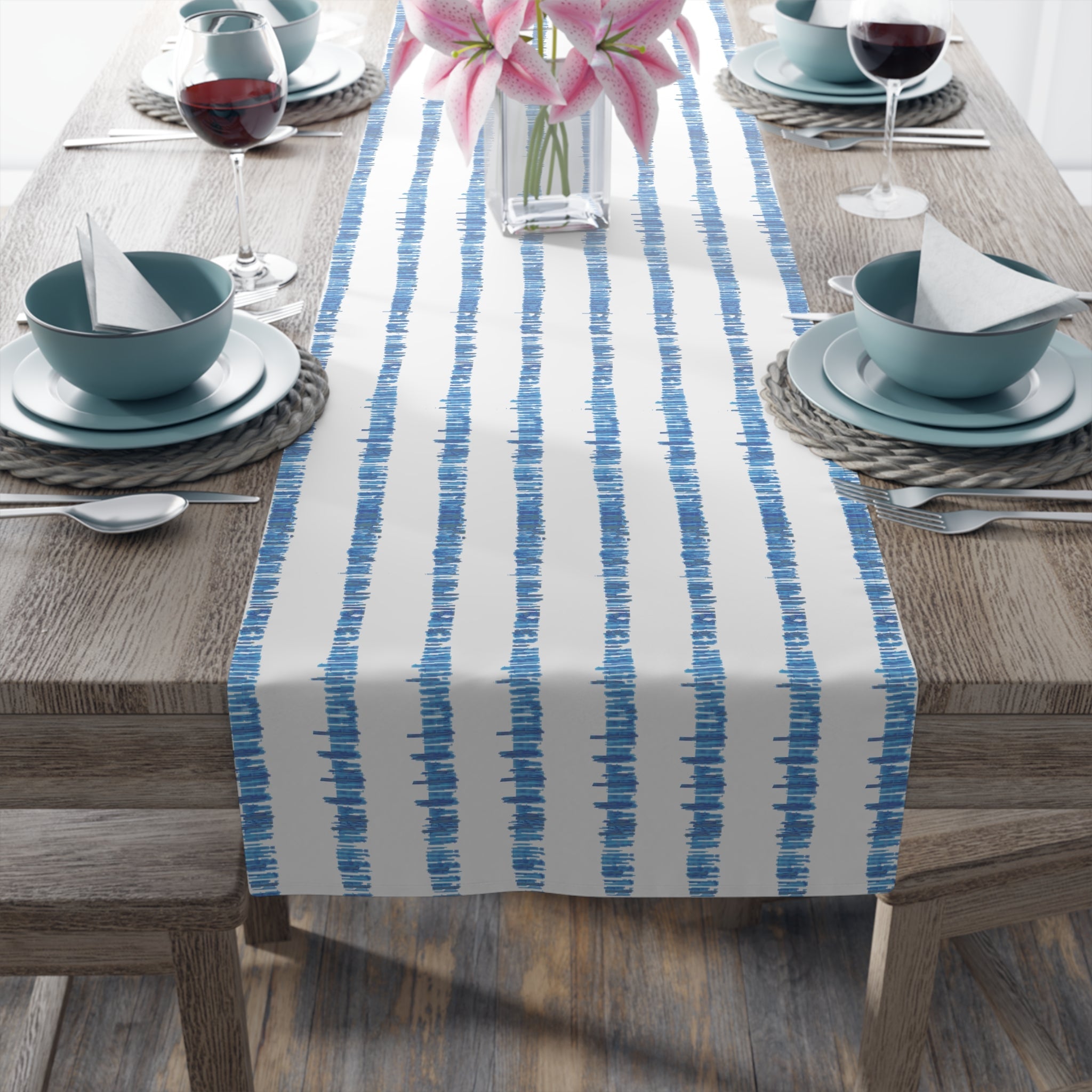 Blue Striped Table Runners - Blue Cava