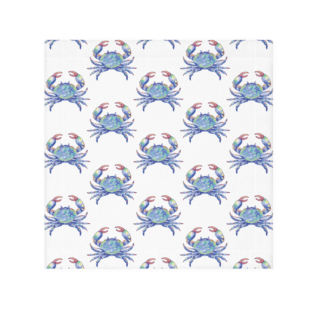 Blue Watercolor Crab Washcloth Towel — Coastal Beach Bathroom Accessory - Blue Cava