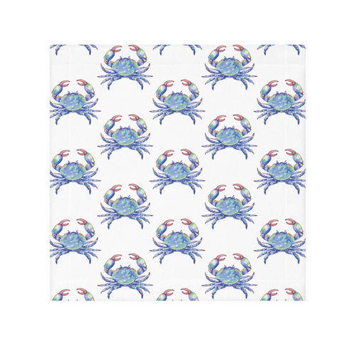 Blue Watercolor Crab Washcloth Towel — Coastal Beach Bathroom Accessory - Blue Cava