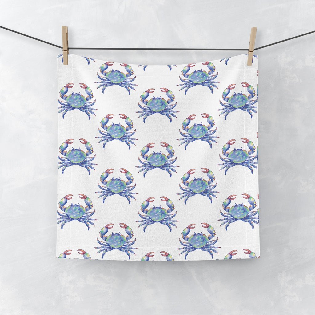 Blue Watercolor Crab Washcloth Towel — Coastal Beach Bathroom Accessory - Blue Cava