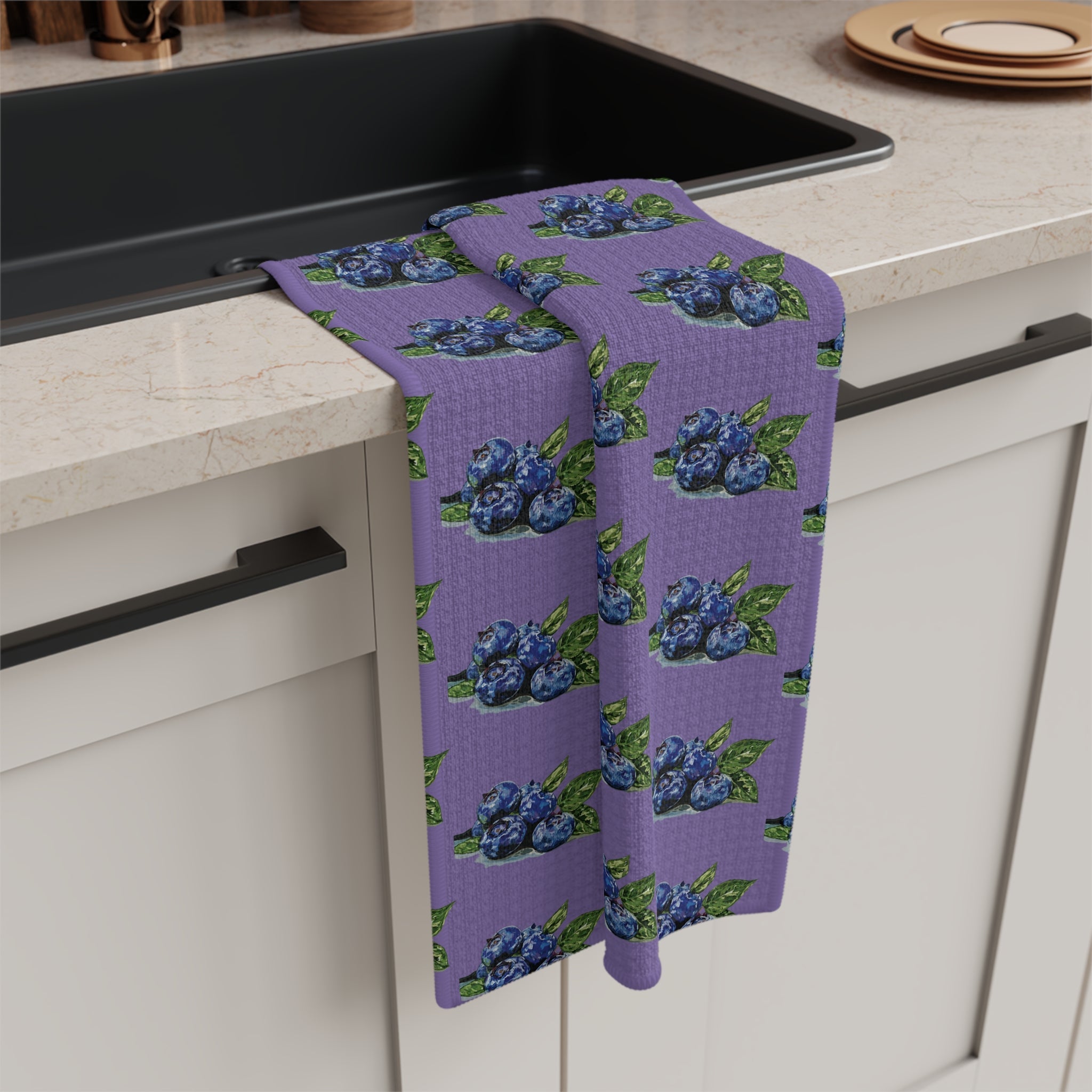 Blueberries Microfiber Waffle Kitchen Towel - Blue Cava