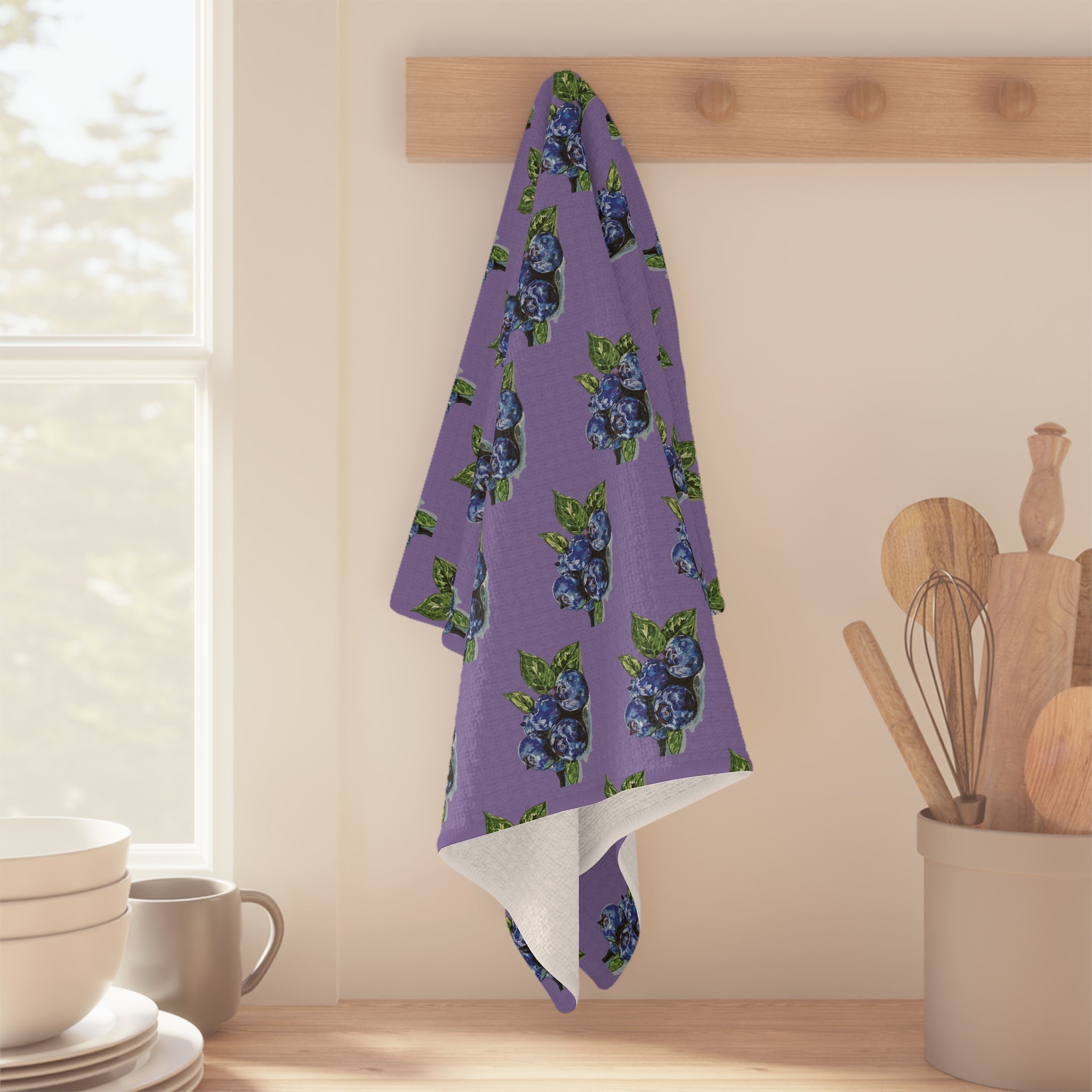 Blueberries Microfiber Waffle Kitchen Towel - Blue Cava