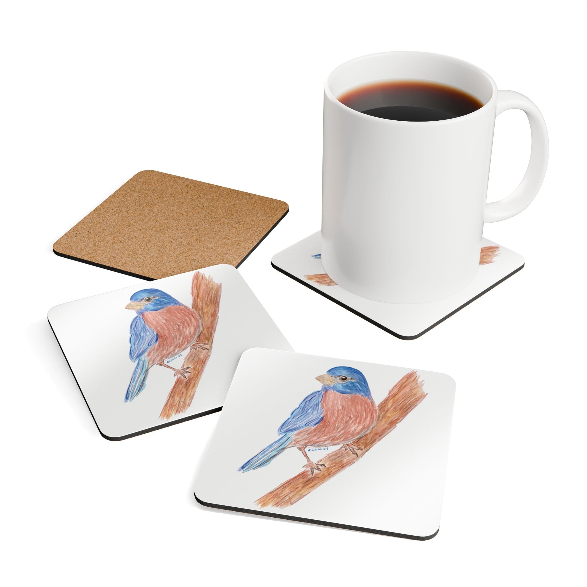 Bluebird Corkwood Coaster Set - Blue Cava