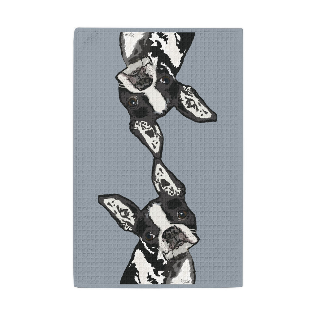 Boston Terrier "Bugsy" Microfiber Waffle Kitchen Towel - Blue Cava