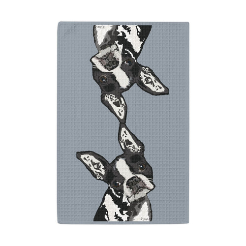 Boston Terrier "Bugsy" Microfiber Waffle Kitchen Towel - Blue Cava