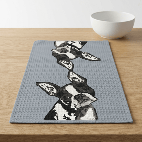 Boston Terrier "Bugsy" Microfiber Waffle Kitchen Towel - Blue Cava