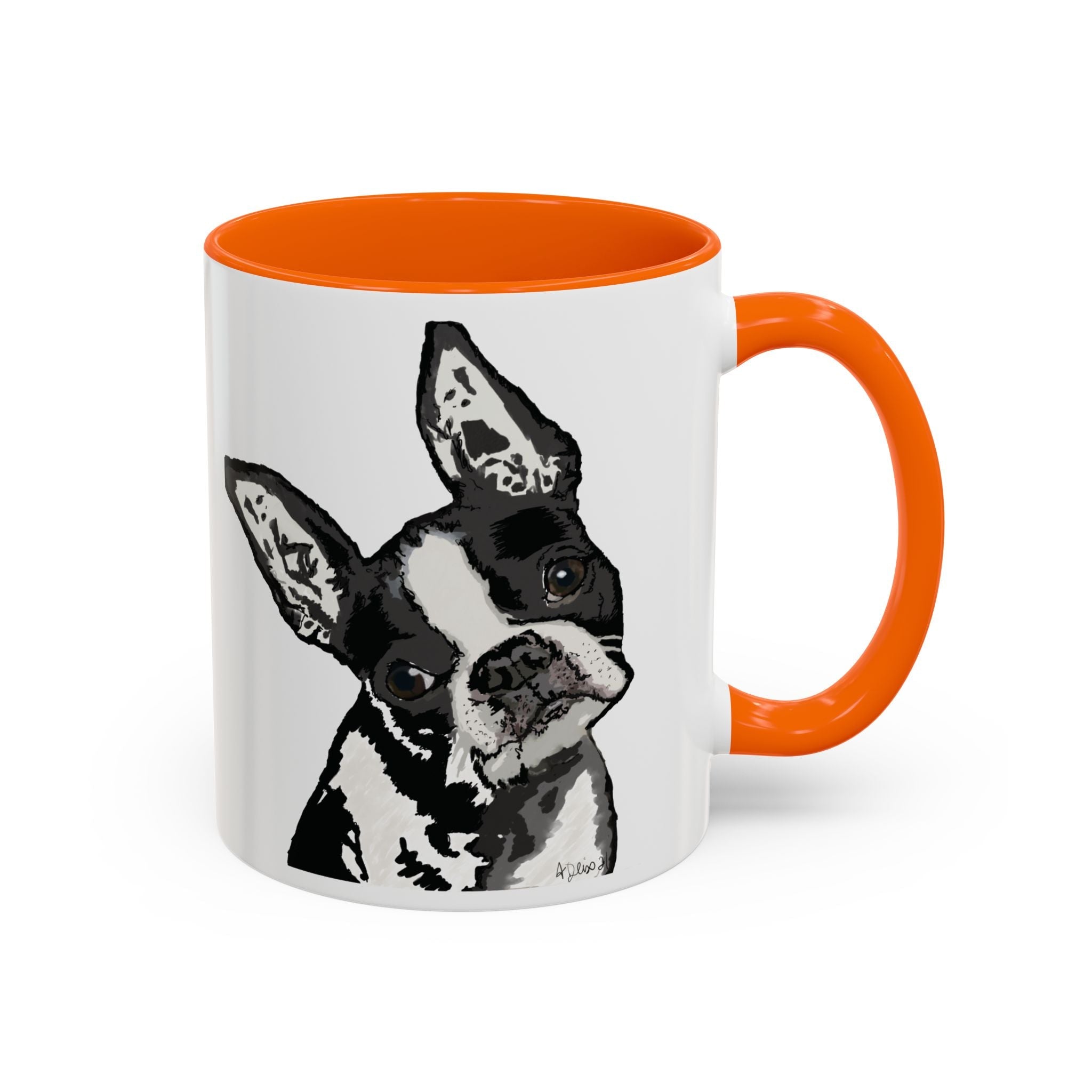 Boston Terrier Coffee Mug — Cute Black & White Dog Accent Mug - Blue Cava