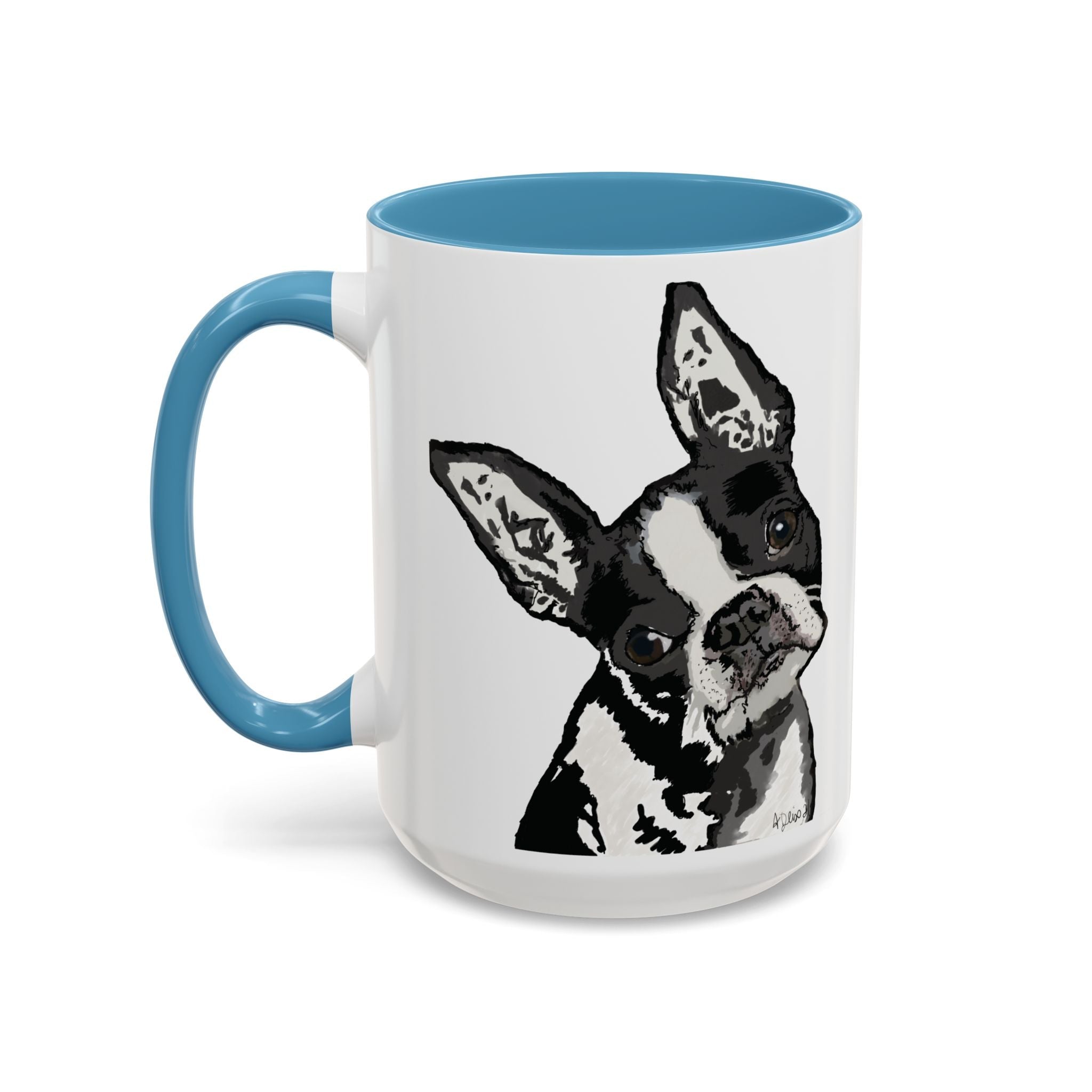 Boston Terrier Coffee Mug — Cute Black & White Dog Accent Mug - Blue Cava