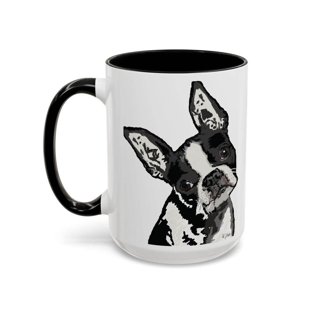Boston Terrier Coffee Mug — Cute Black & White Dog Accent Mug - Blue Cava