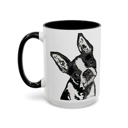 Boston Terrier Coffee Mug — Cute Black & White Dog Accent Mug - Blue Cava