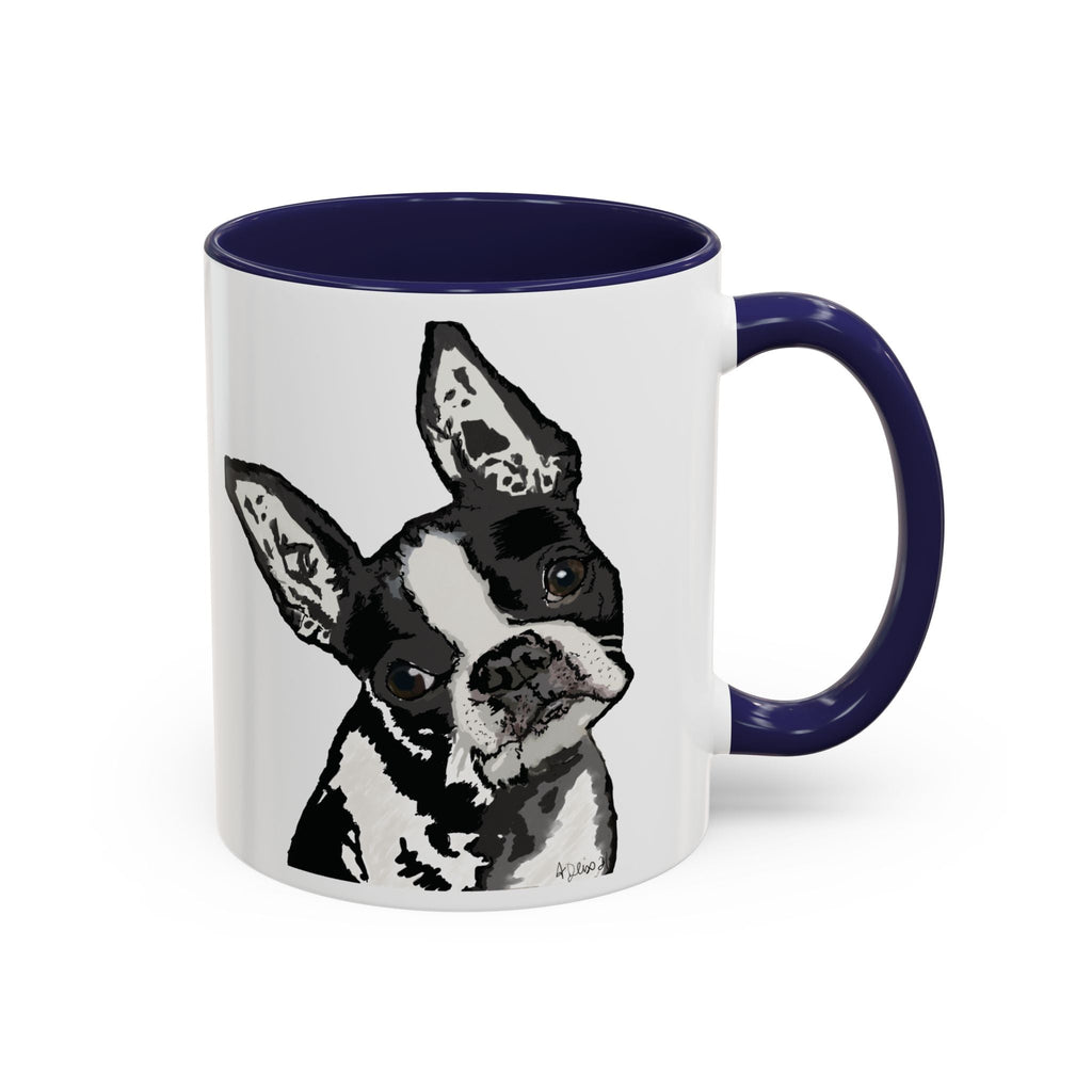 Boston Terrier Coffee Mug — Cute Black & White Dog Accent Mug - Blue Cava