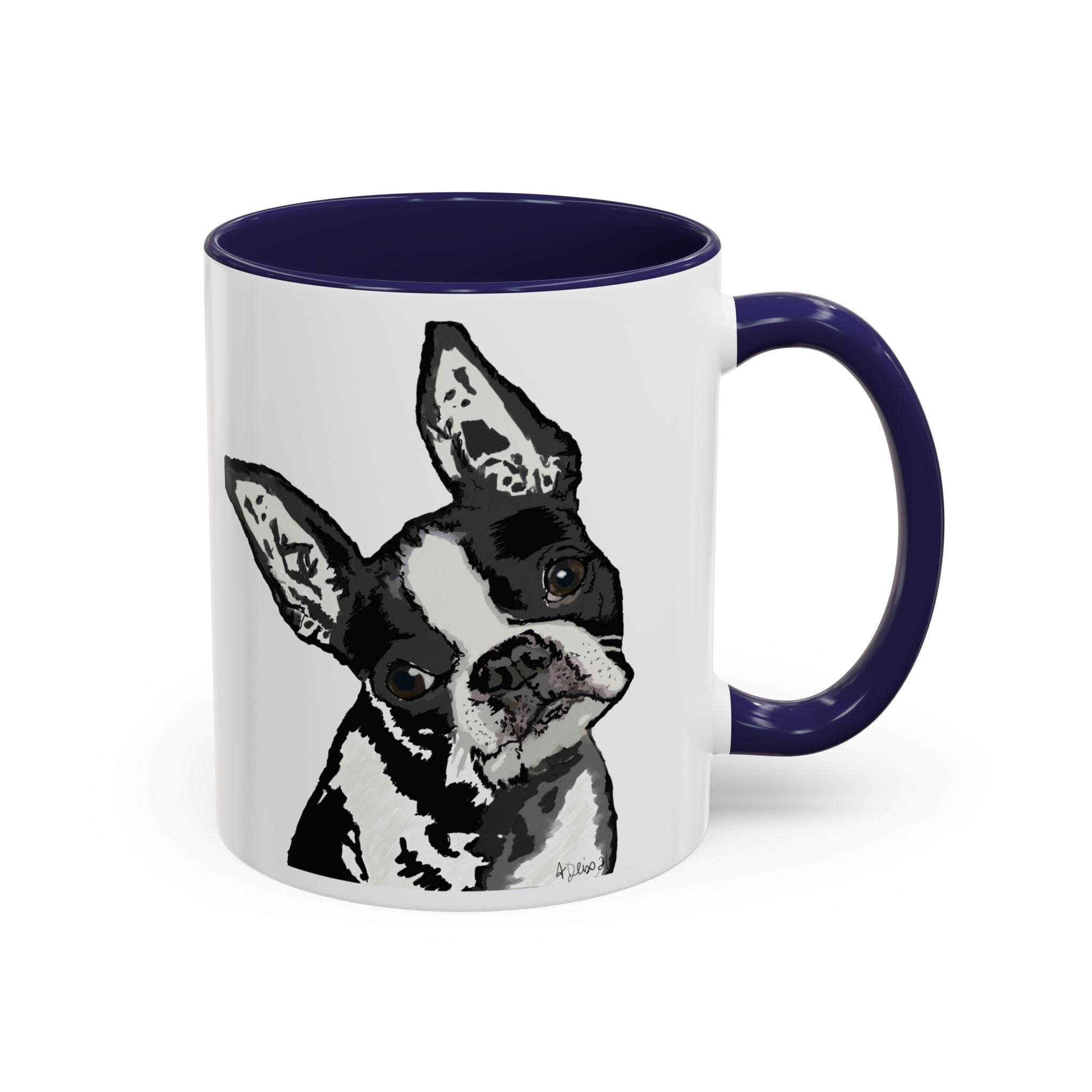 Boston Terrier Coffee Mug — Cute Black & White Dog Accent Mug - Blue Cava