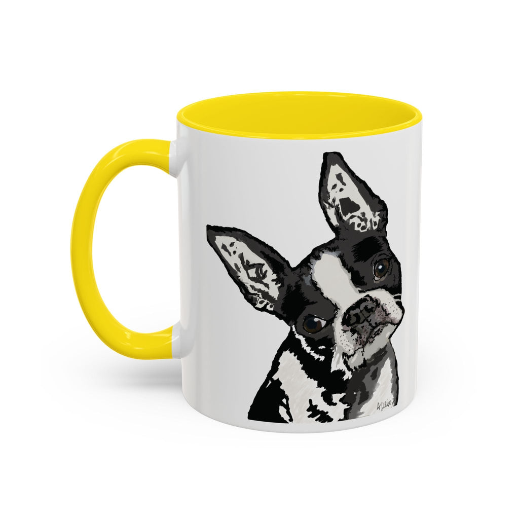 Boston Terrier Coffee Mug — Cute Black & White Dog Accent Mug - Blue Cava