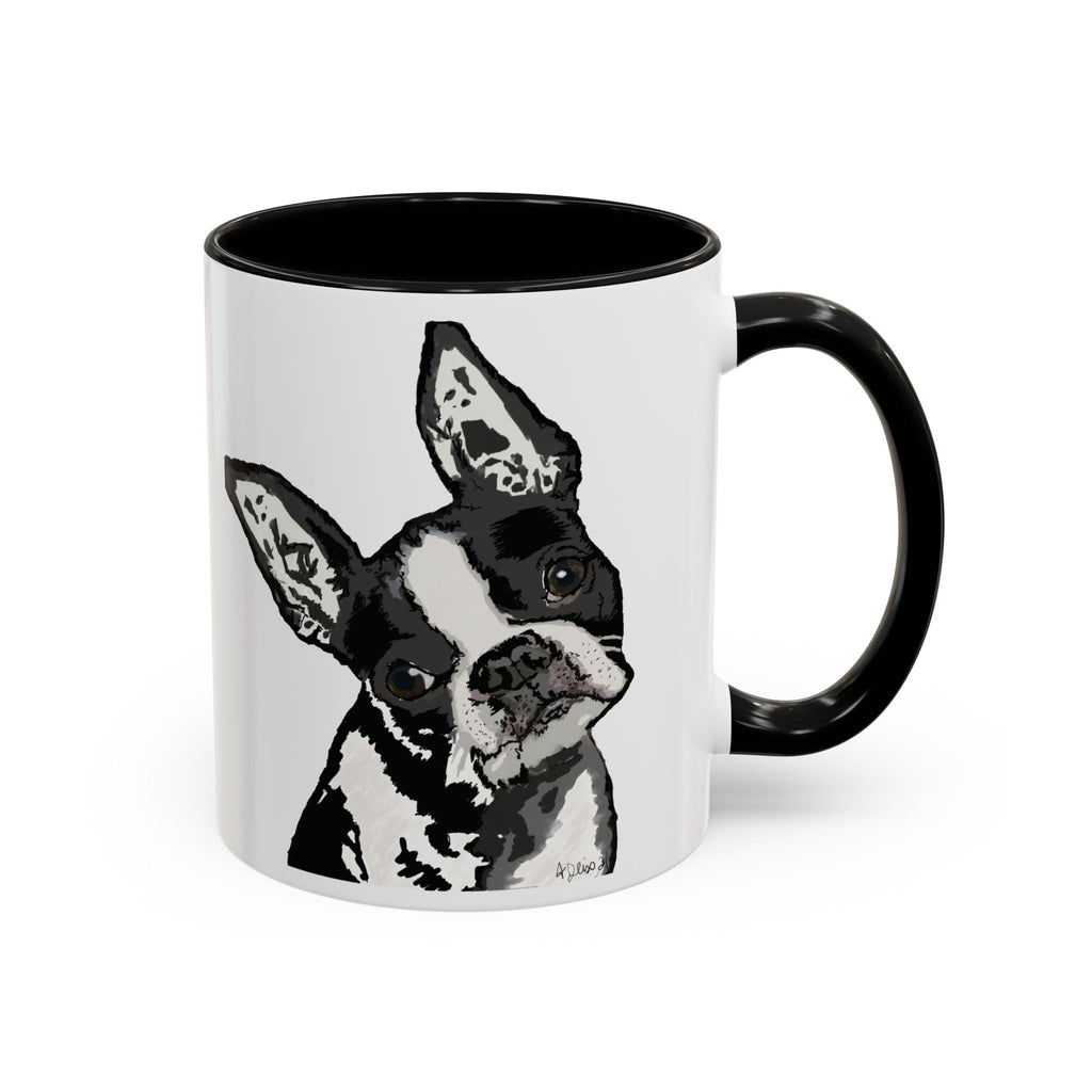 Boston Terrier Coffee Mug — Cute Black & White Dog Accent Mug - Blue Cava