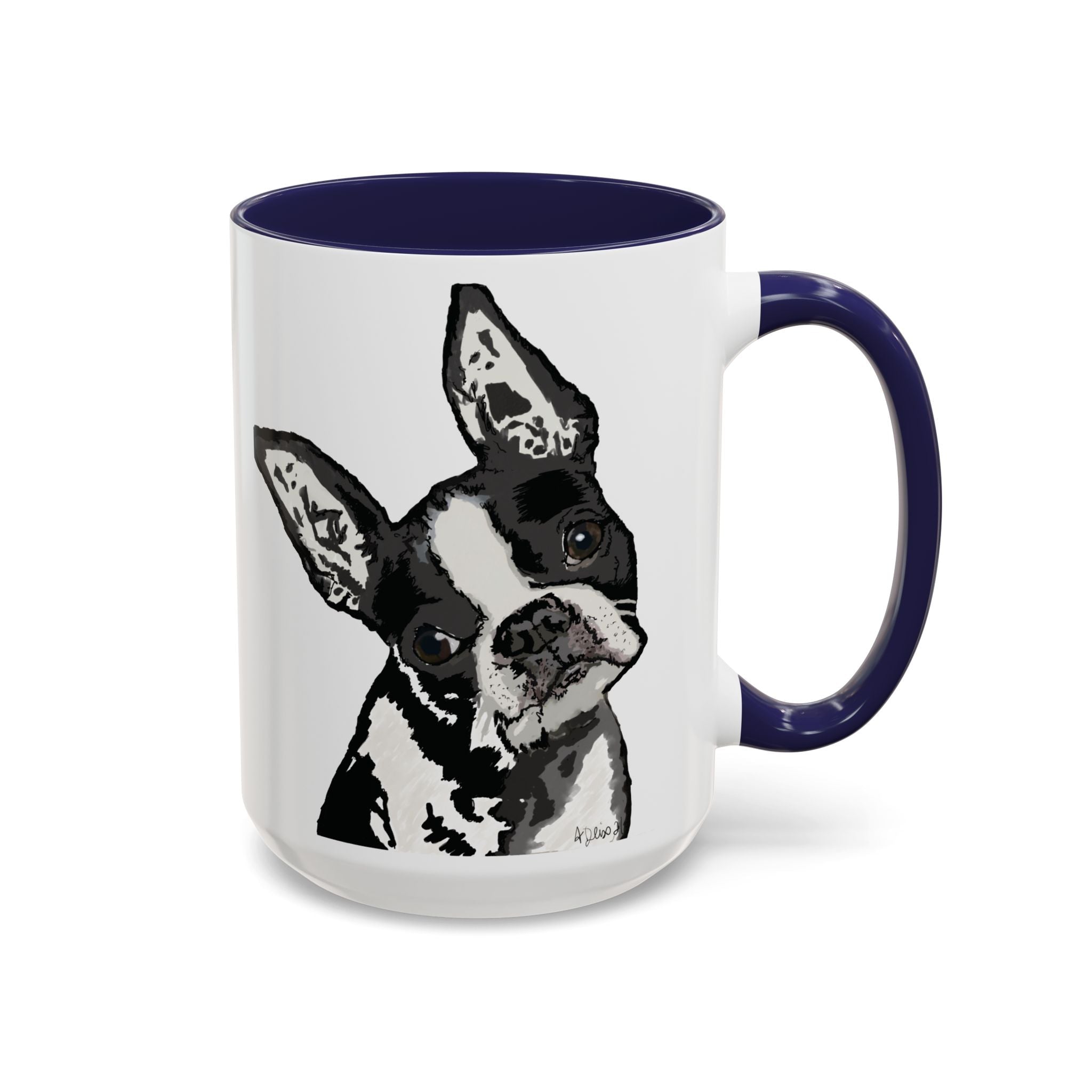 Boston Terrier Coffee Mug — Cute Black & White Dog Accent Mug - Blue Cava