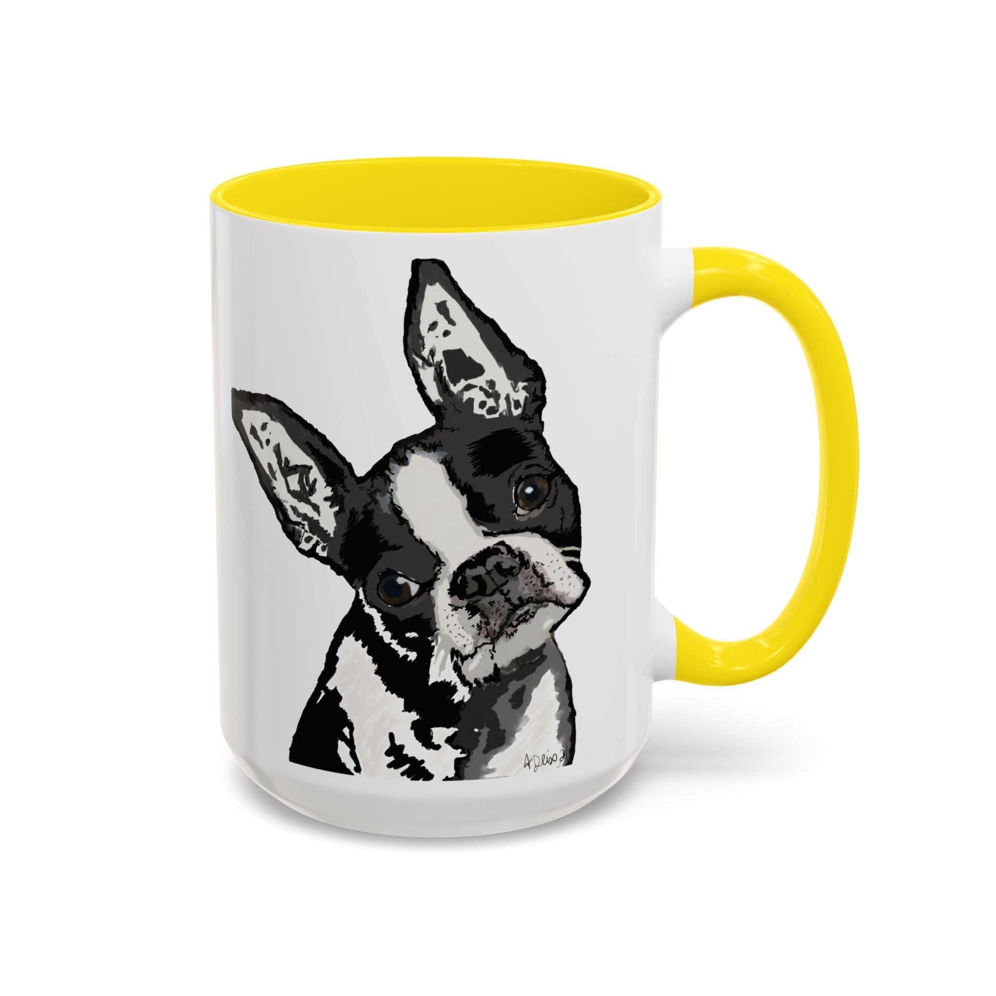 Boston Terrier Coffee Mug — Cute Black & White Dog Accent Mug - Blue Cava