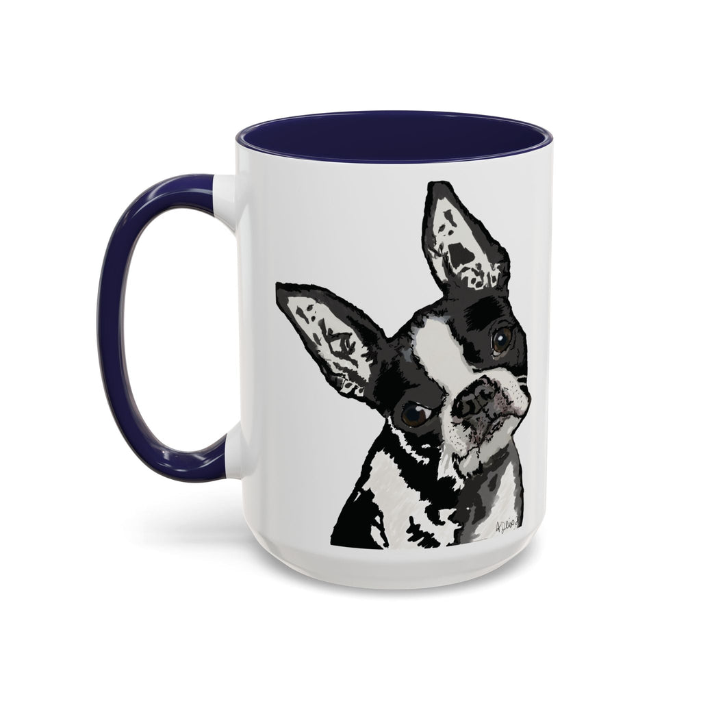 Boston Terrier Coffee Mug — Cute Black & White Dog Accent Mug - Blue Cava