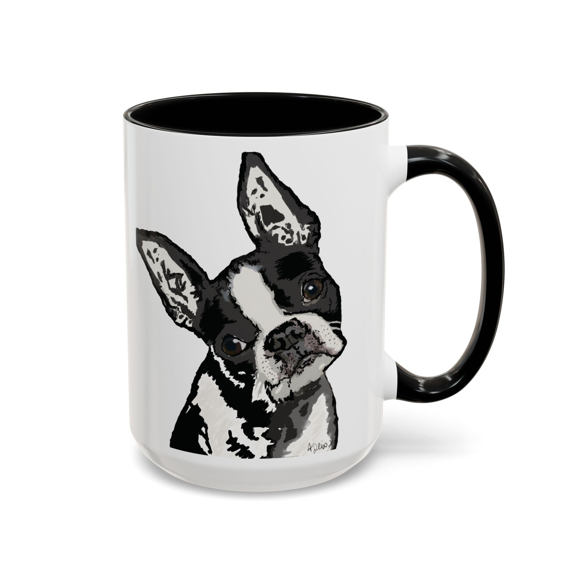 Boston Terrier Coffee Mug — Cute Black & White Dog Accent Mug - Blue Cava