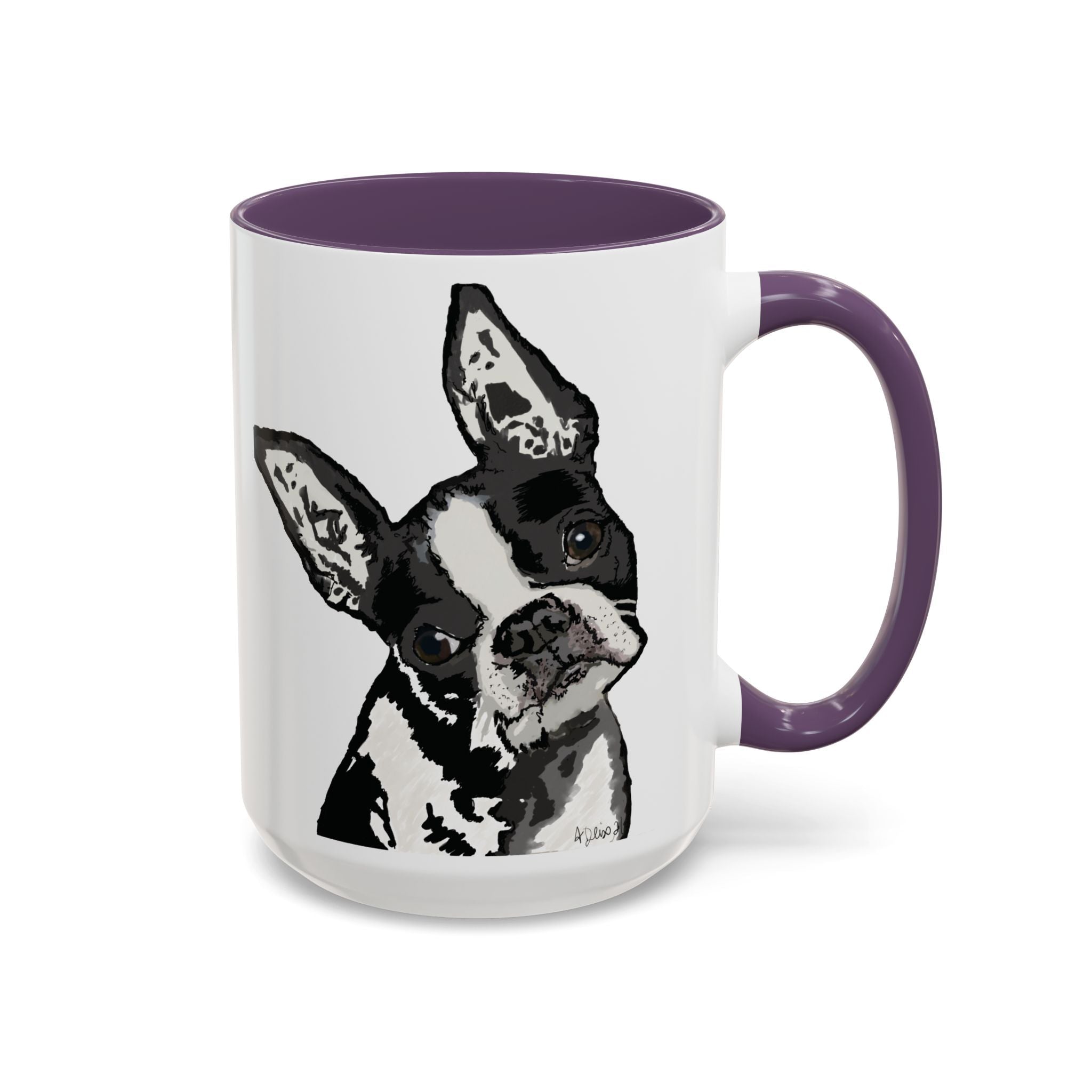 Boston Terrier Coffee Mug — Cute Black & White Dog Accent Mug - Blue Cava