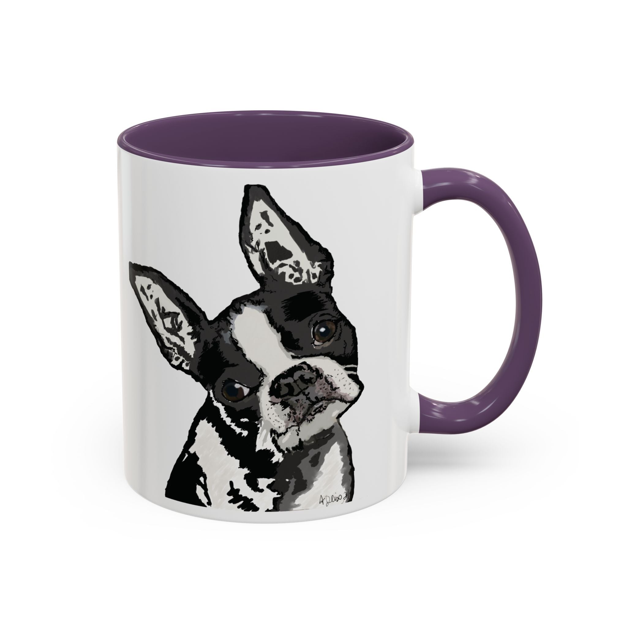 Boston Terrier Coffee Mug — Cute Black & White Dog Accent Mug - Blue Cava
