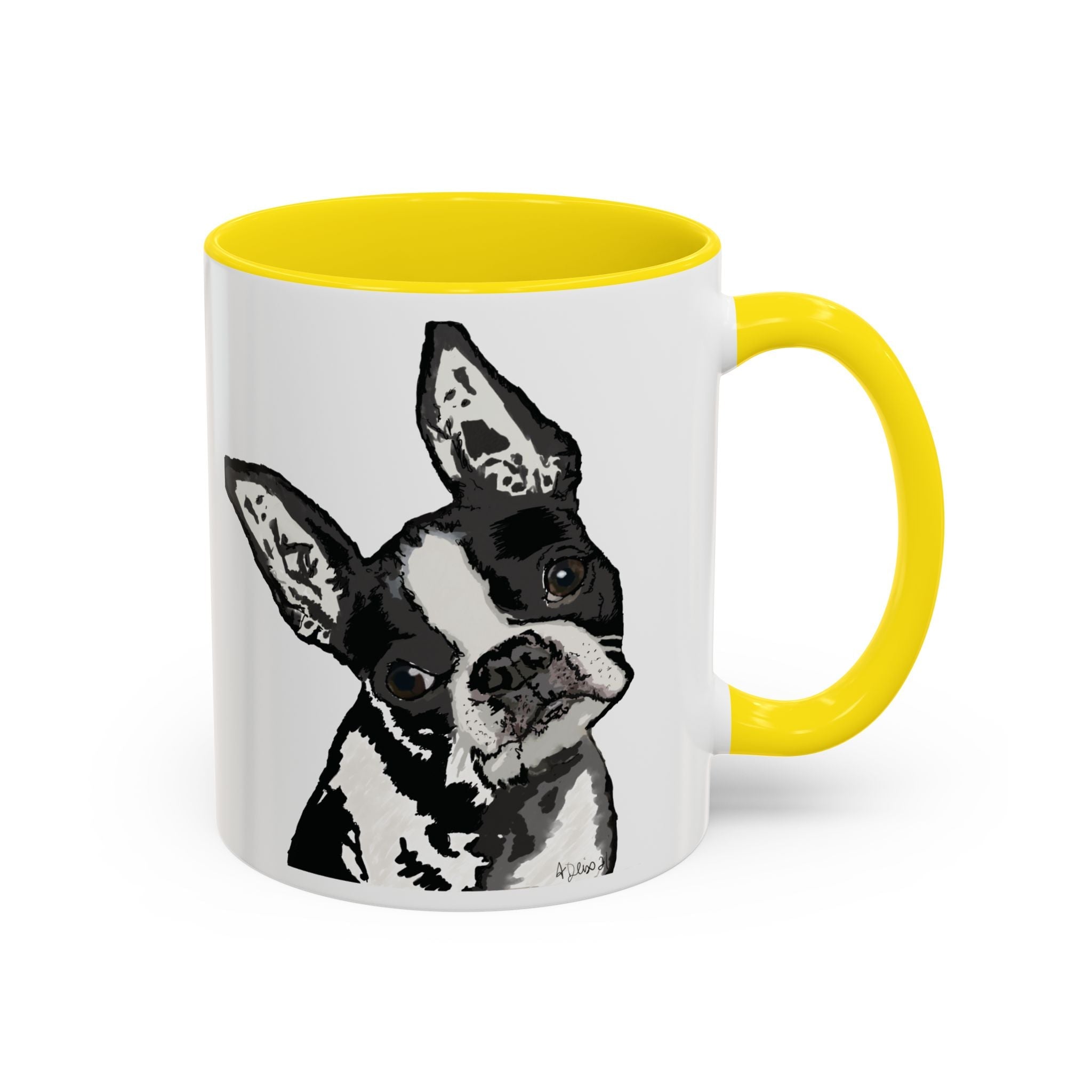 Boston Terrier Coffee Mug — Cute Black & White Dog Accent Mug - Blue Cava