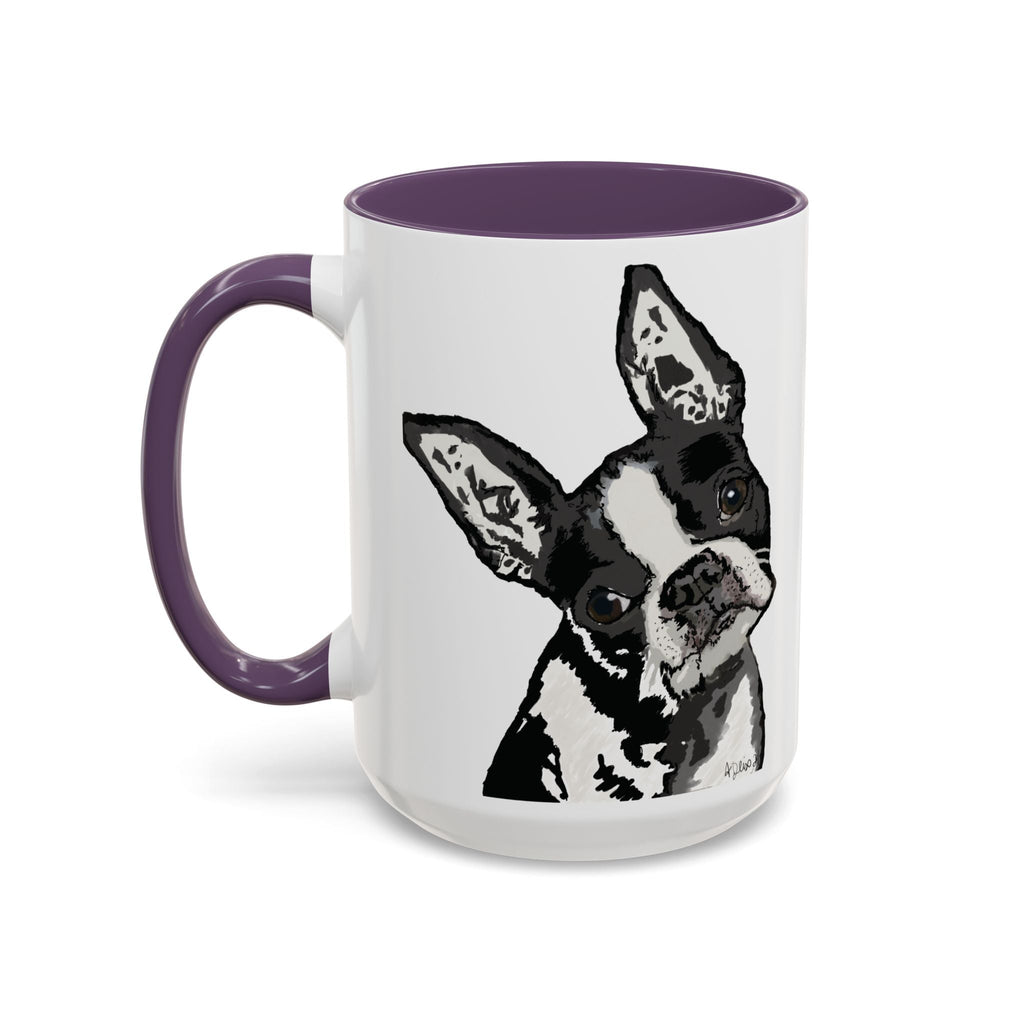 Boston Terrier Coffee Mug — Cute Black & White Dog Accent Mug - Blue Cava
