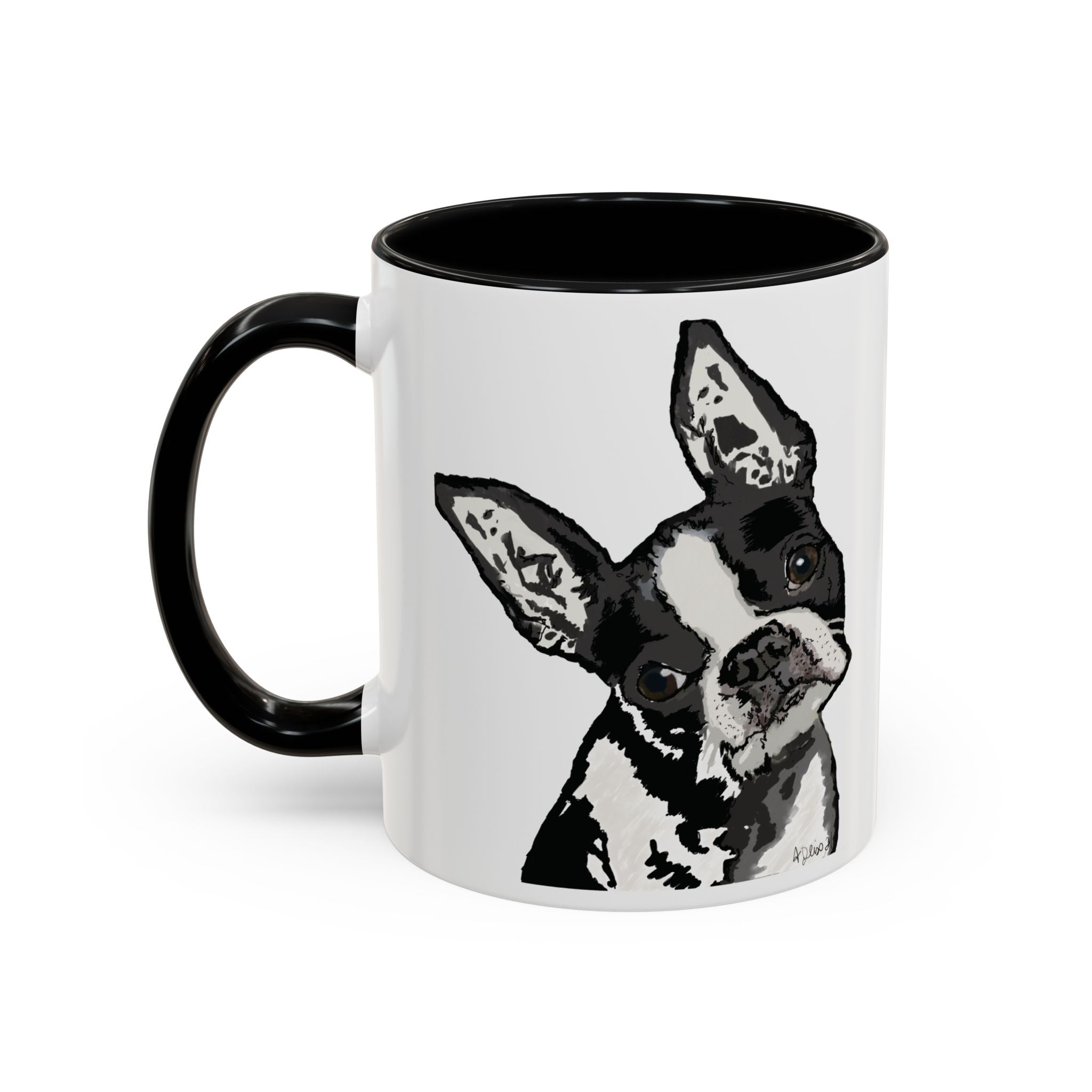 Boston Terrier Coffee Mug — Cute Black & White Dog Accent Mug - Blue Cava
