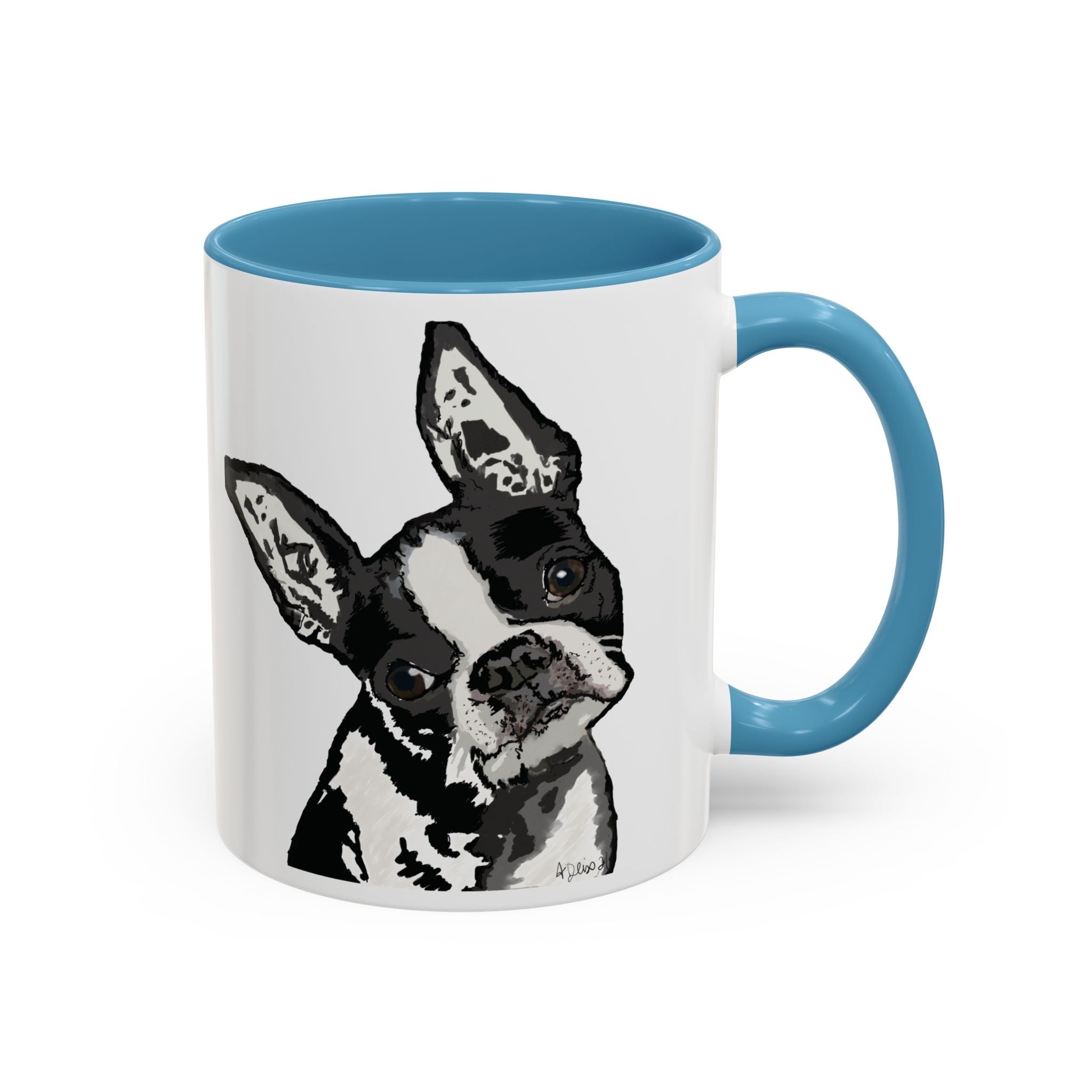 Boston Terrier Coffee Mug — Cute Black & White Dog Accent Mug - Blue Cava