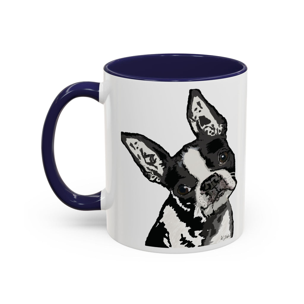 Boston Terrier Coffee Mug — Cute Black & White Dog Accent Mug - Blue Cava