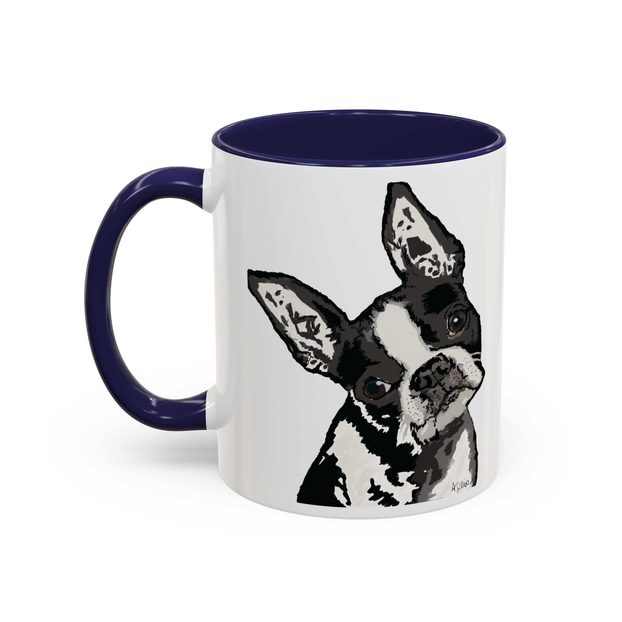 Boston Terrier Coffee Mug — Cute Black & White Dog Accent Mug - Blue Cava