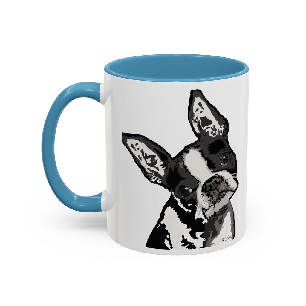 Boston Terrier Coffee Mug — Cute Black & White Dog Accent Mug - Blue Cava