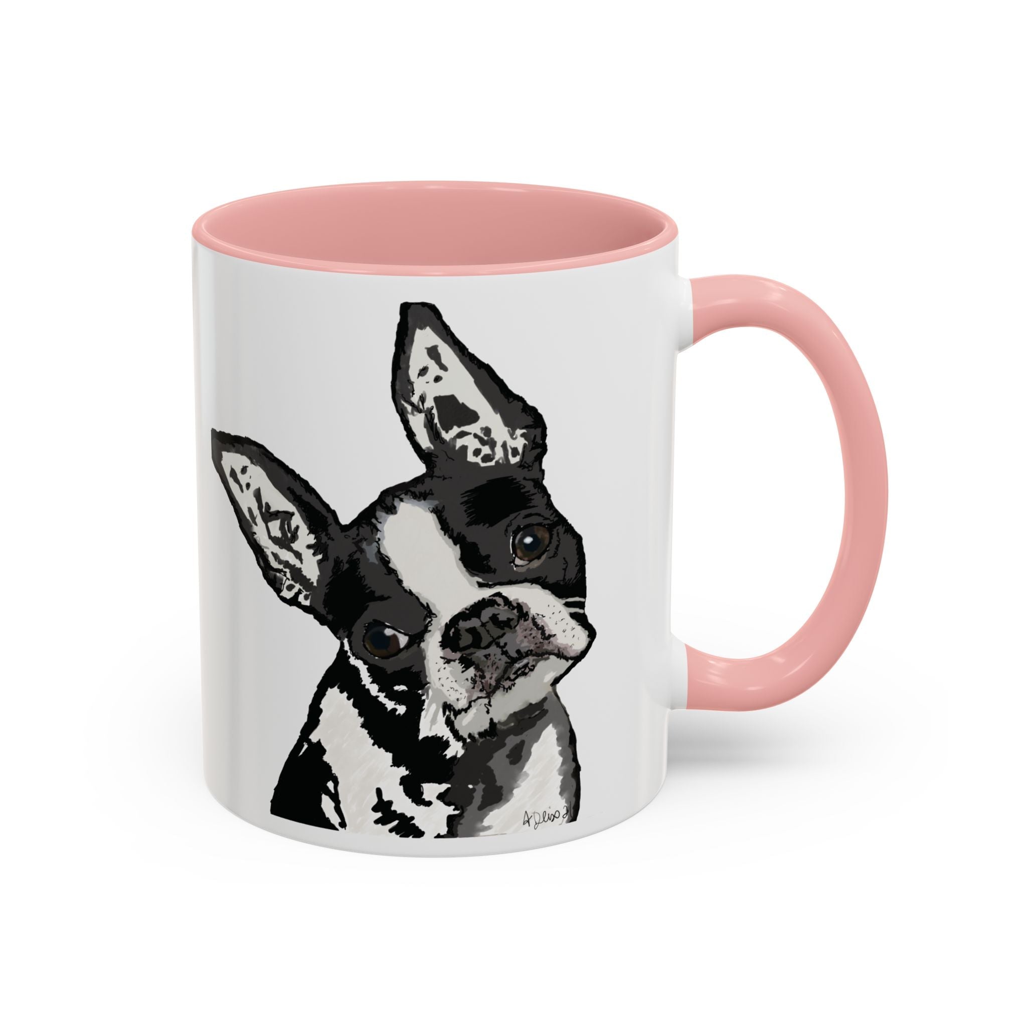 Boston Terrier Coffee Mug — Cute Black & White Dog Accent Mug - Blue Cava