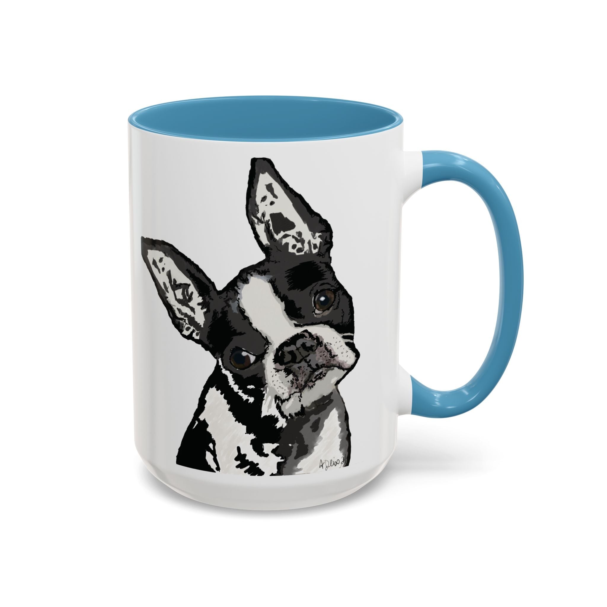 Boston Terrier Coffee Mug — Cute Black & White Dog Accent Mug - Blue Cava