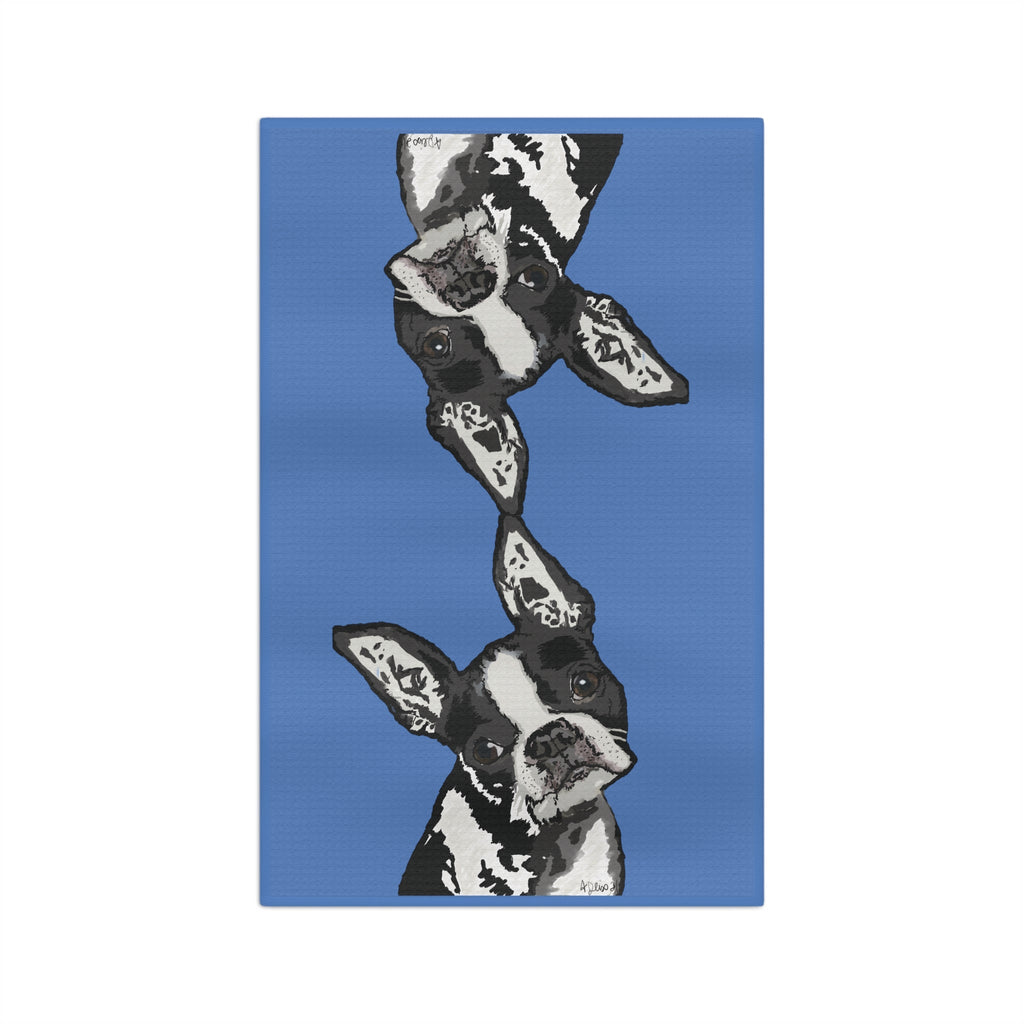 Boston Terrier Microfiber Waffle Kitchen Towel - Blue Cava