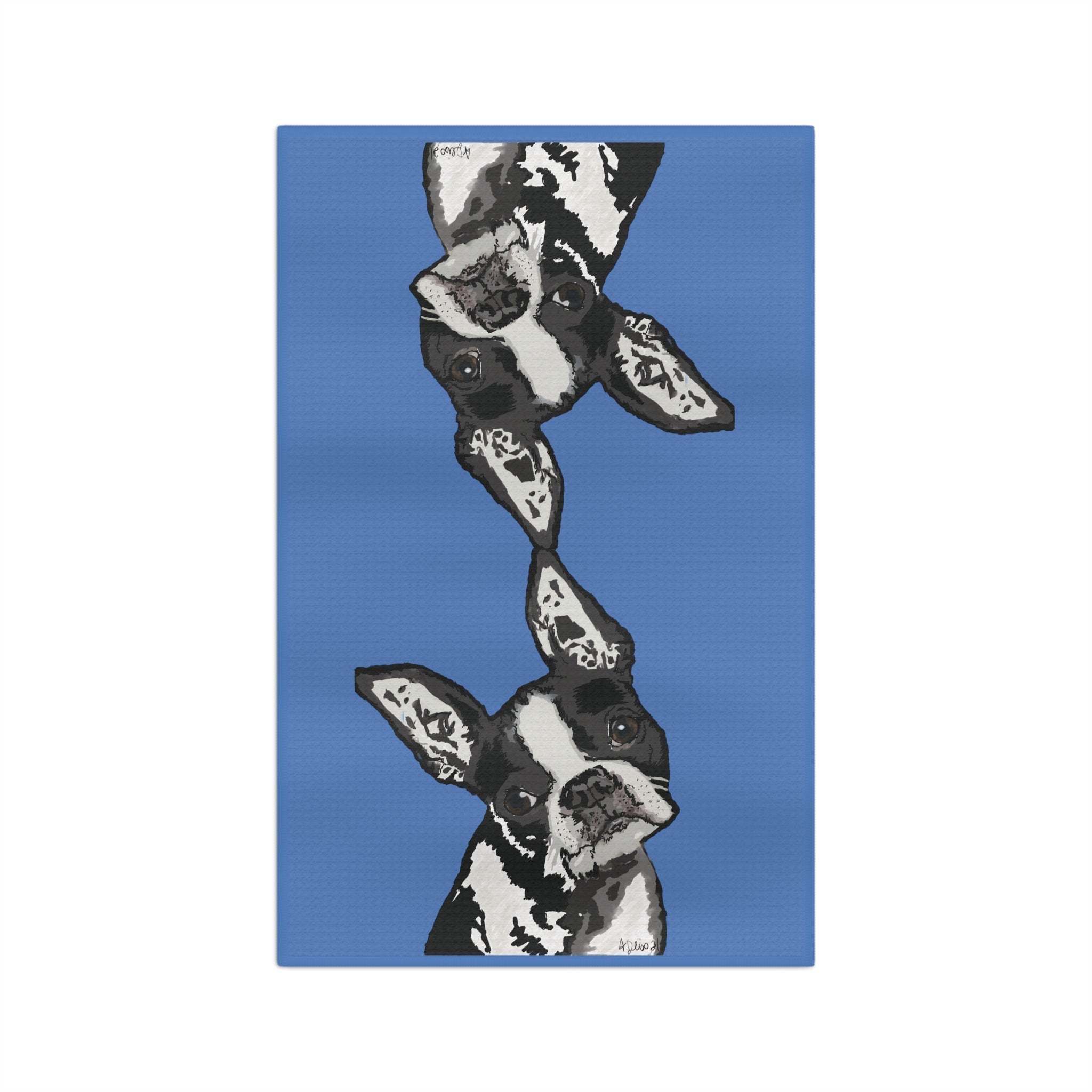 Boston Terrier Microfiber Waffle Kitchen Towel - Blue Cava