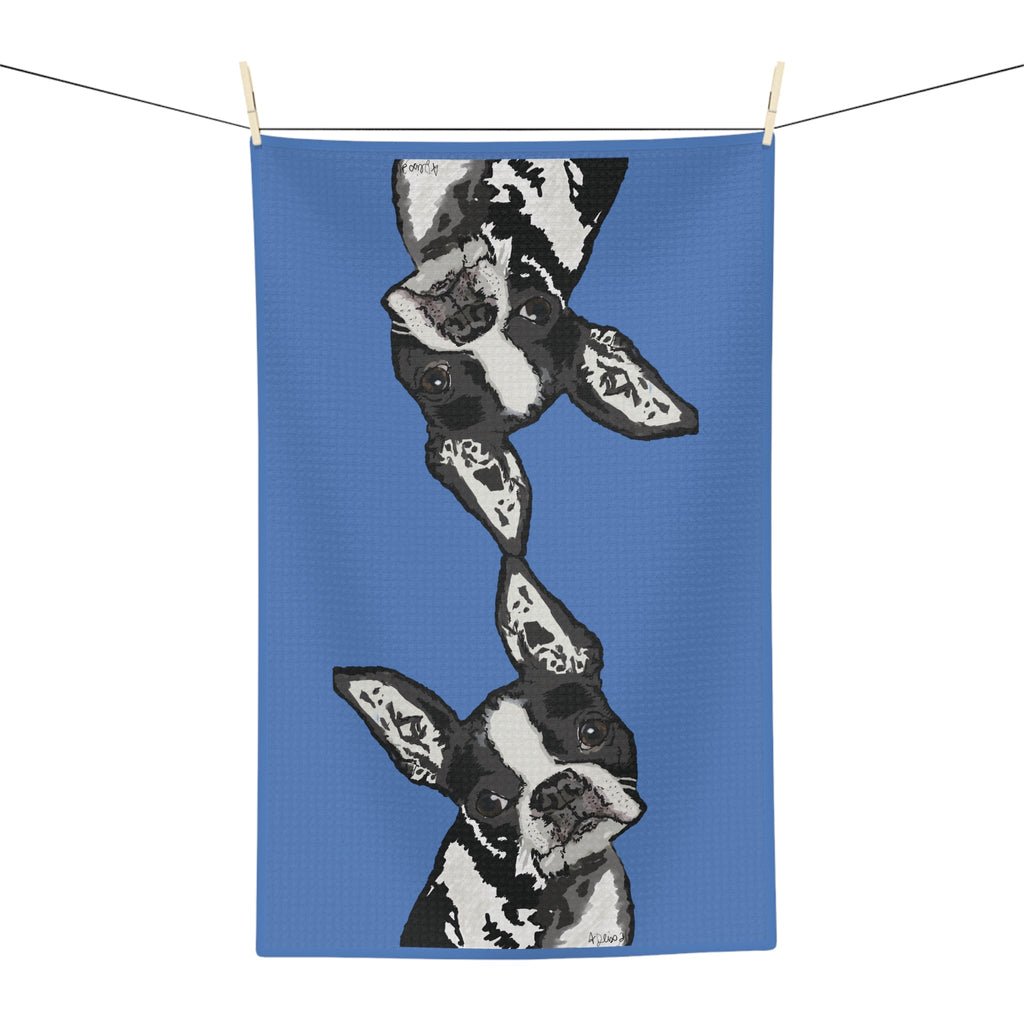 Boston Terrier Microfiber Waffle Kitchen Towel - Blue Cava