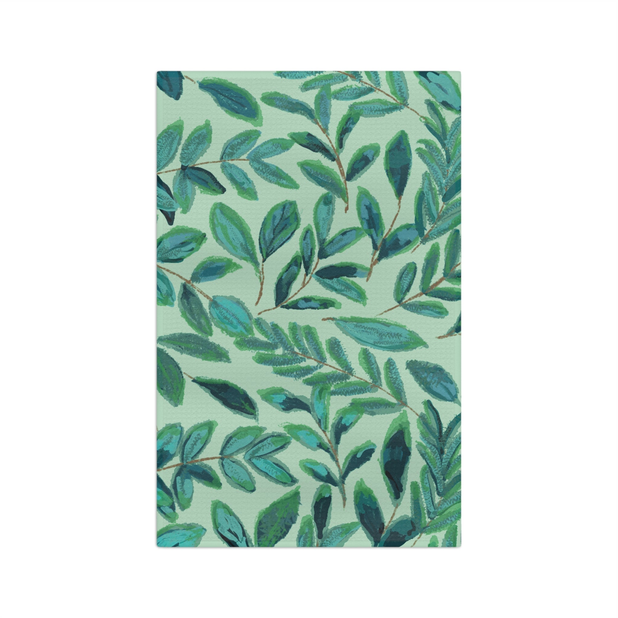 Botanical Leaf Microfiber Waffle Kitchen Dish Towel — Watercolor Foliage - Blue Cava