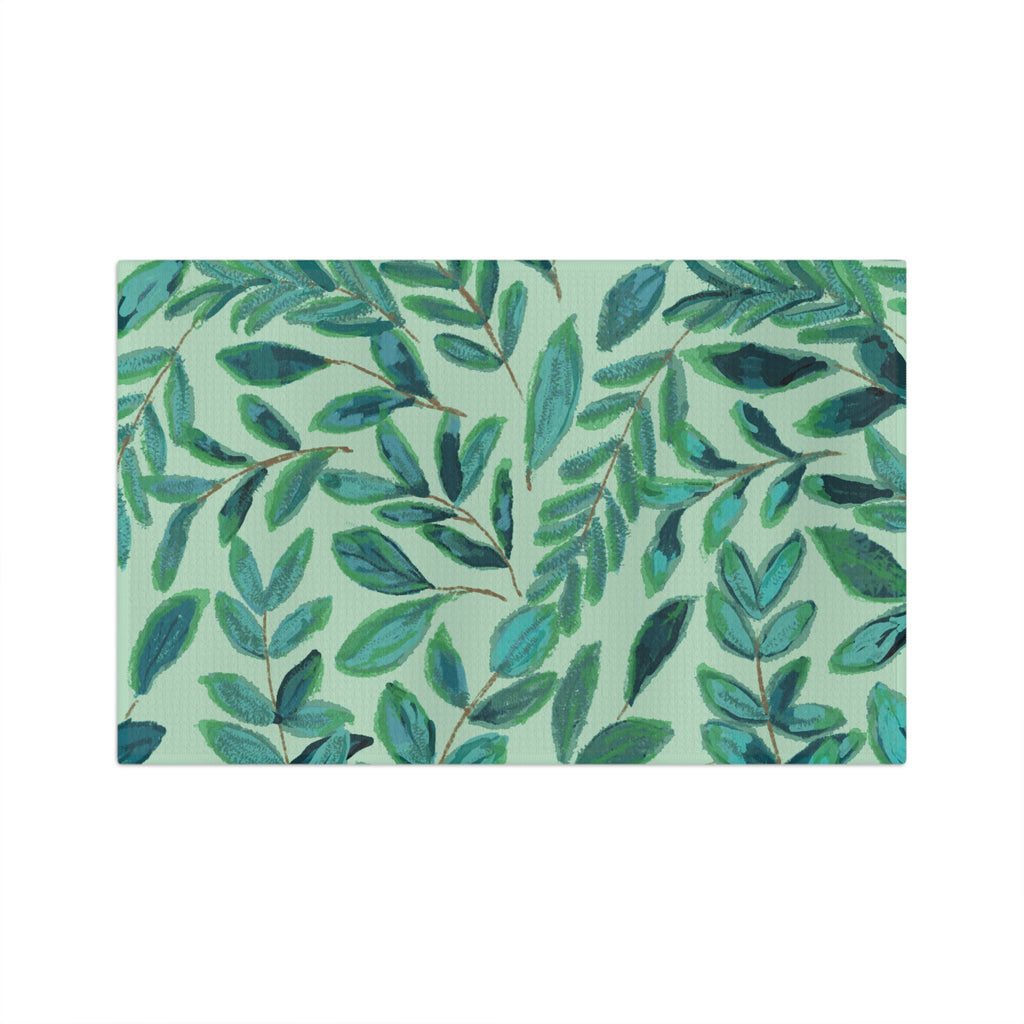 Botanical Leaf Microfiber Waffle Kitchen Dish Towel — Watercolor Foliage - Blue Cava