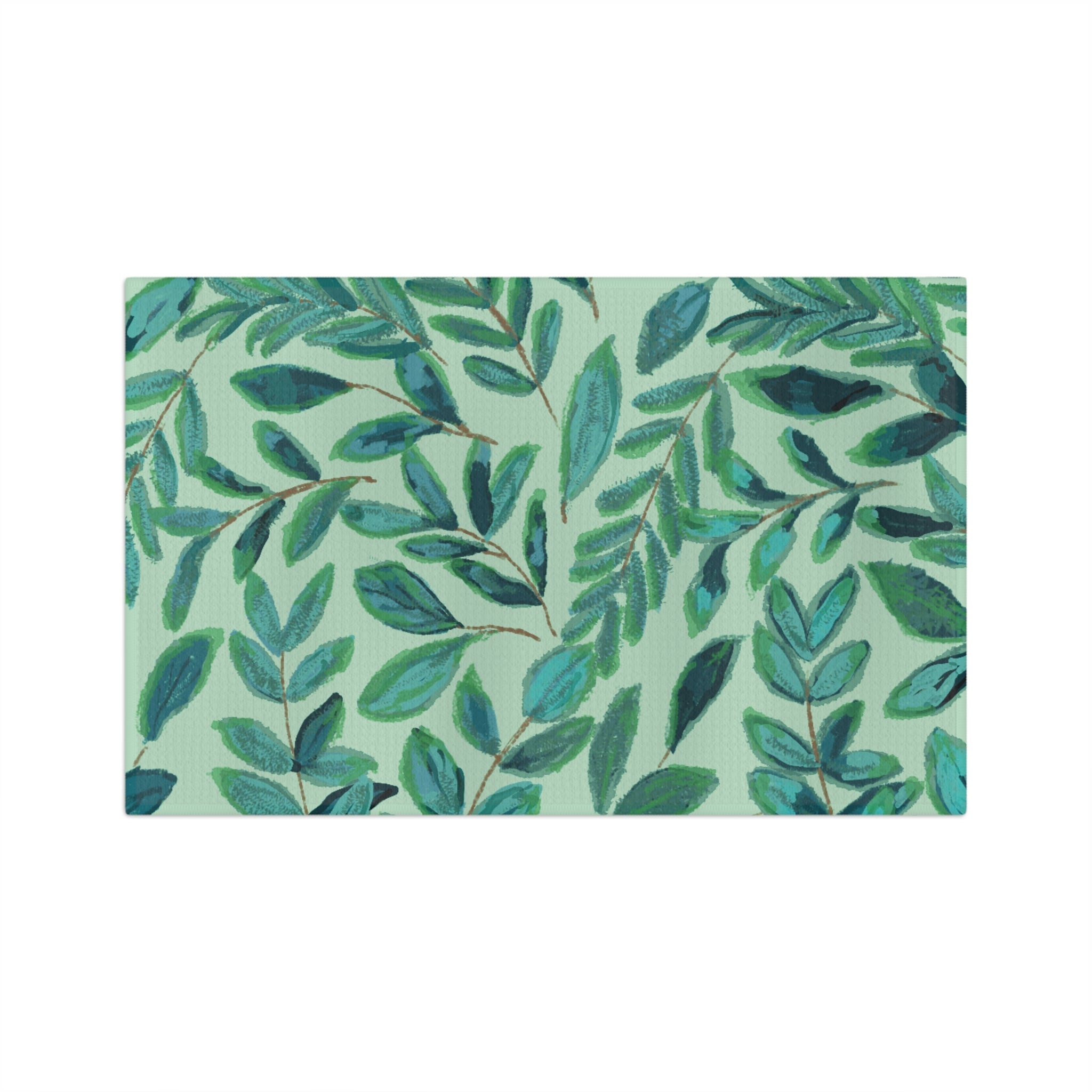 Botanical Leaf Microfiber Waffle Kitchen Dish Towel — Watercolor Foliage - Blue Cava