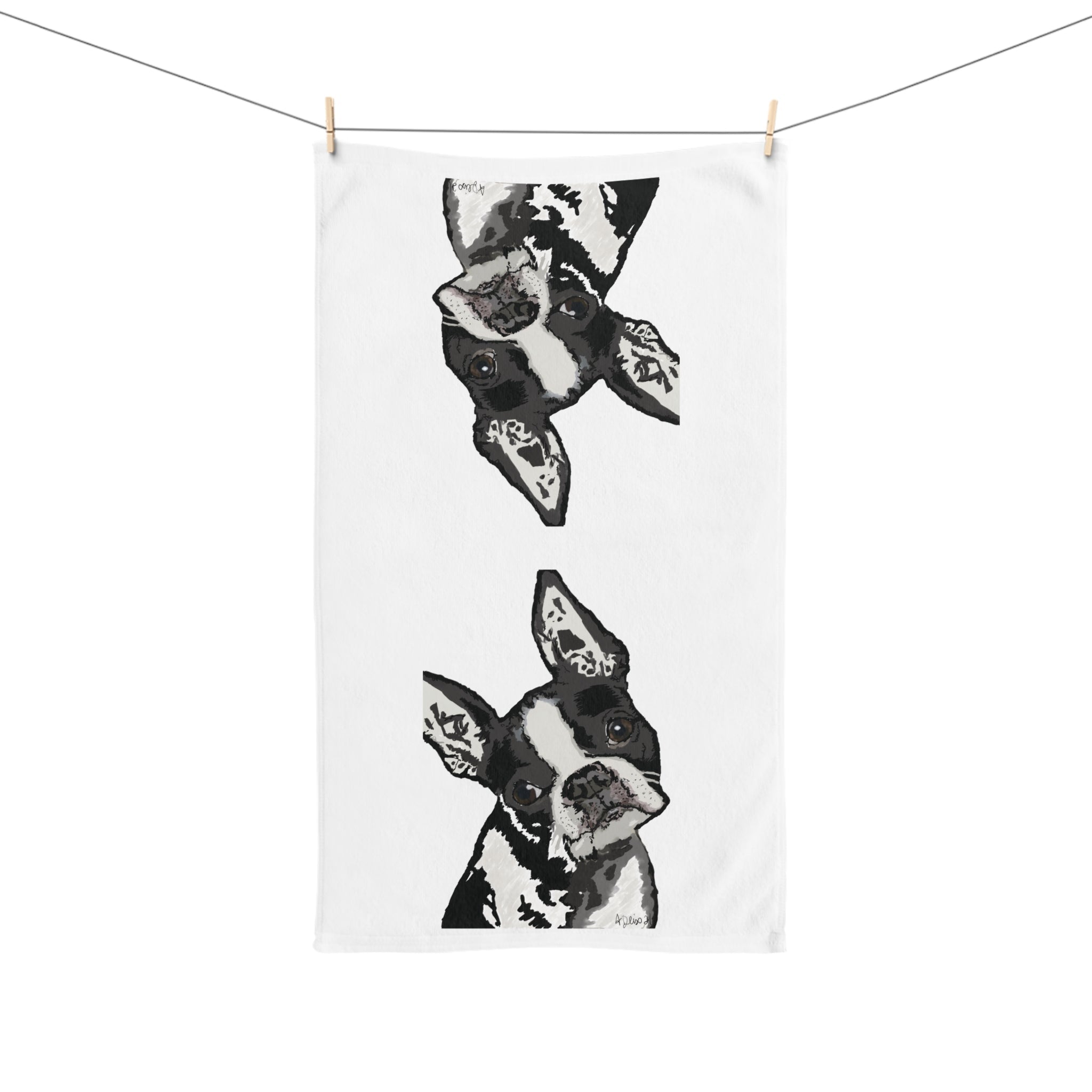 "Bugsy" Boston Terrier Cotton Hand Towel - Blue Cava