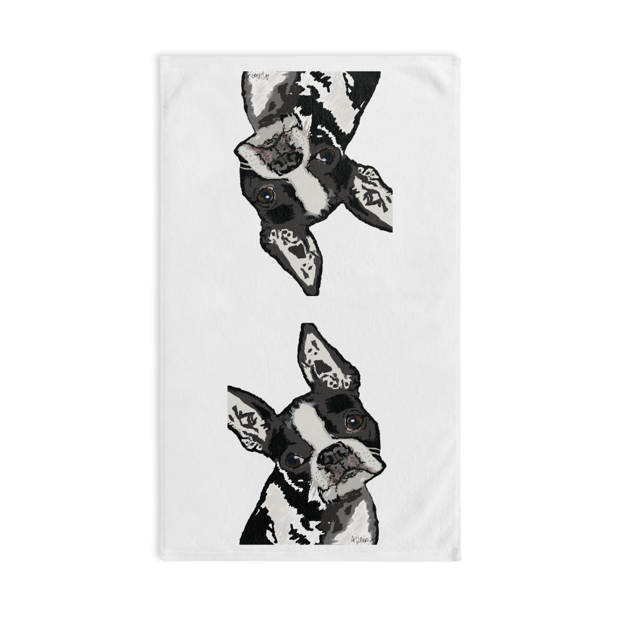"Bugsy" Boston Terrier Cotton Hand Towel - Blue Cava